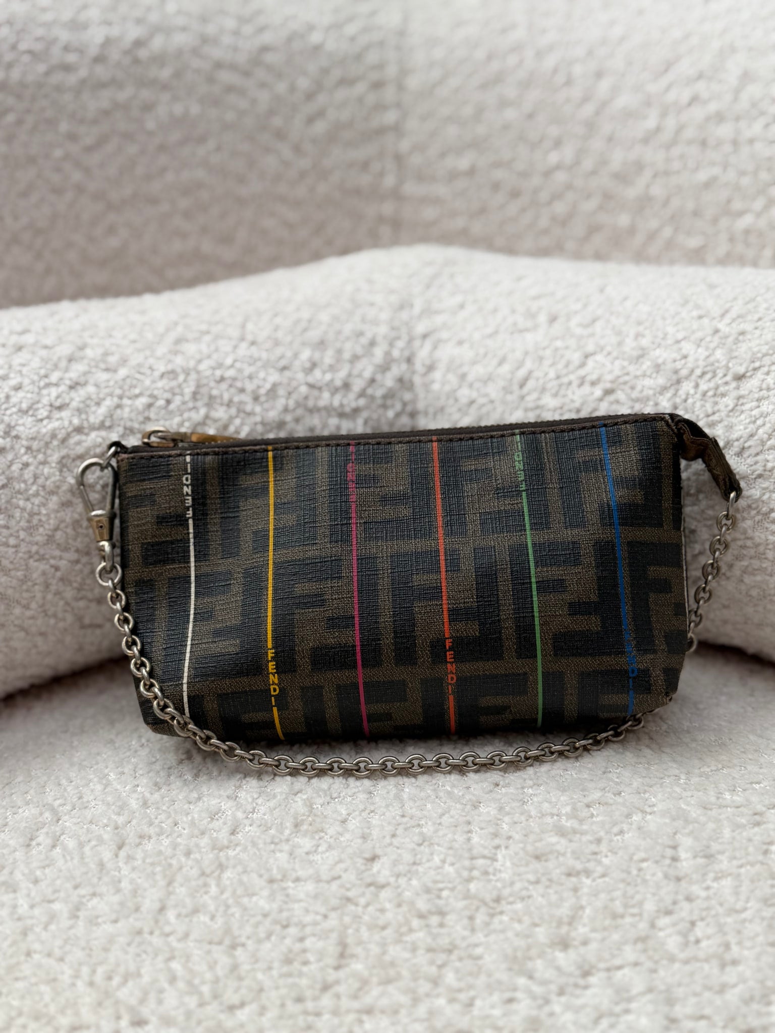 Fendi Zucca Spalmati Striped Coated Canvas Chain Pochette
