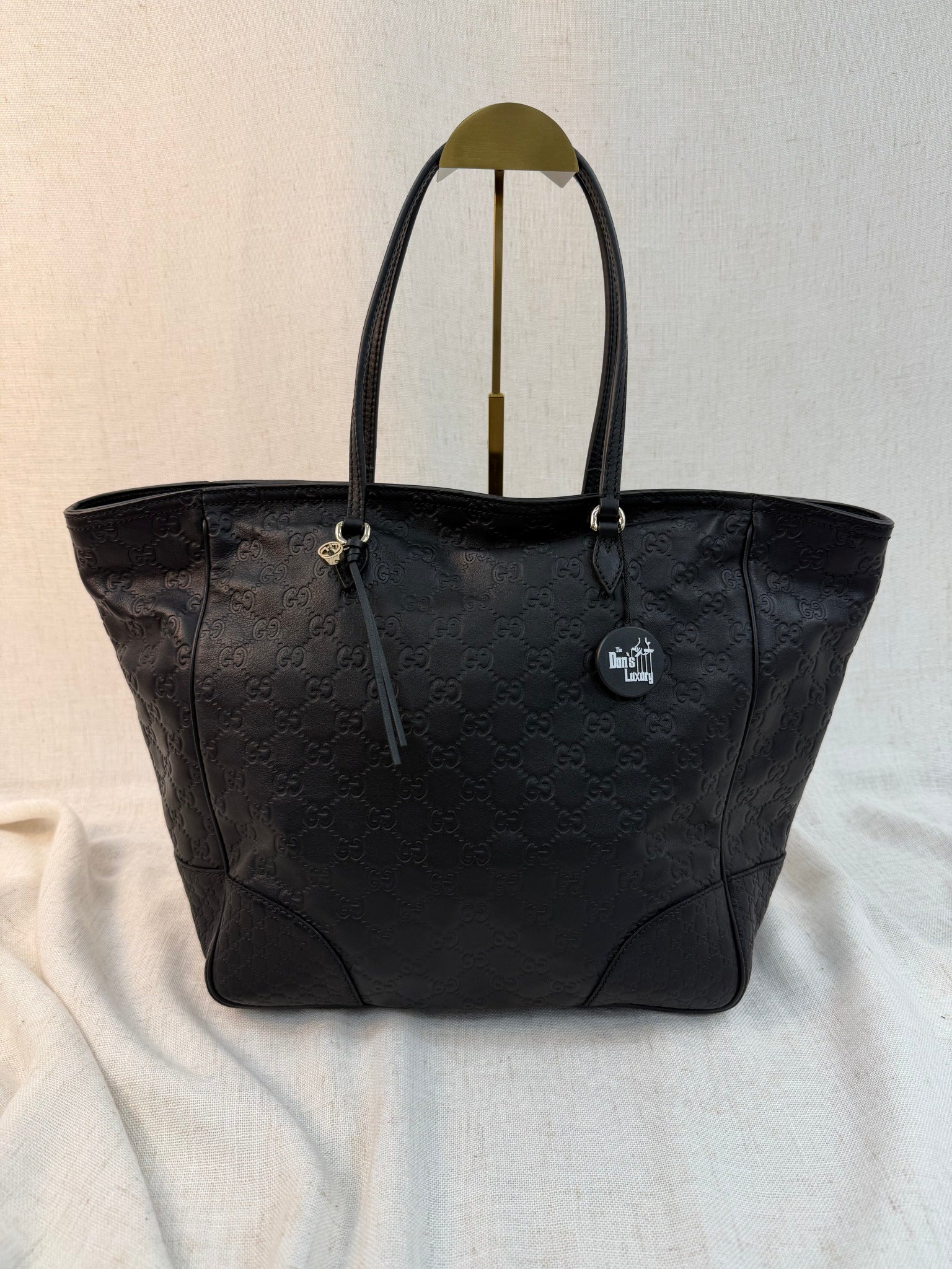 Gucci Black Leather GG Embossed Bree Tote Bag