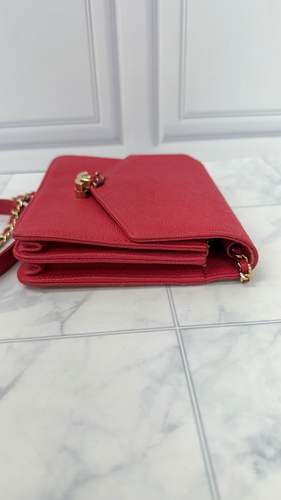 Chanel Pink Caviar Leather Wallet on A Chain