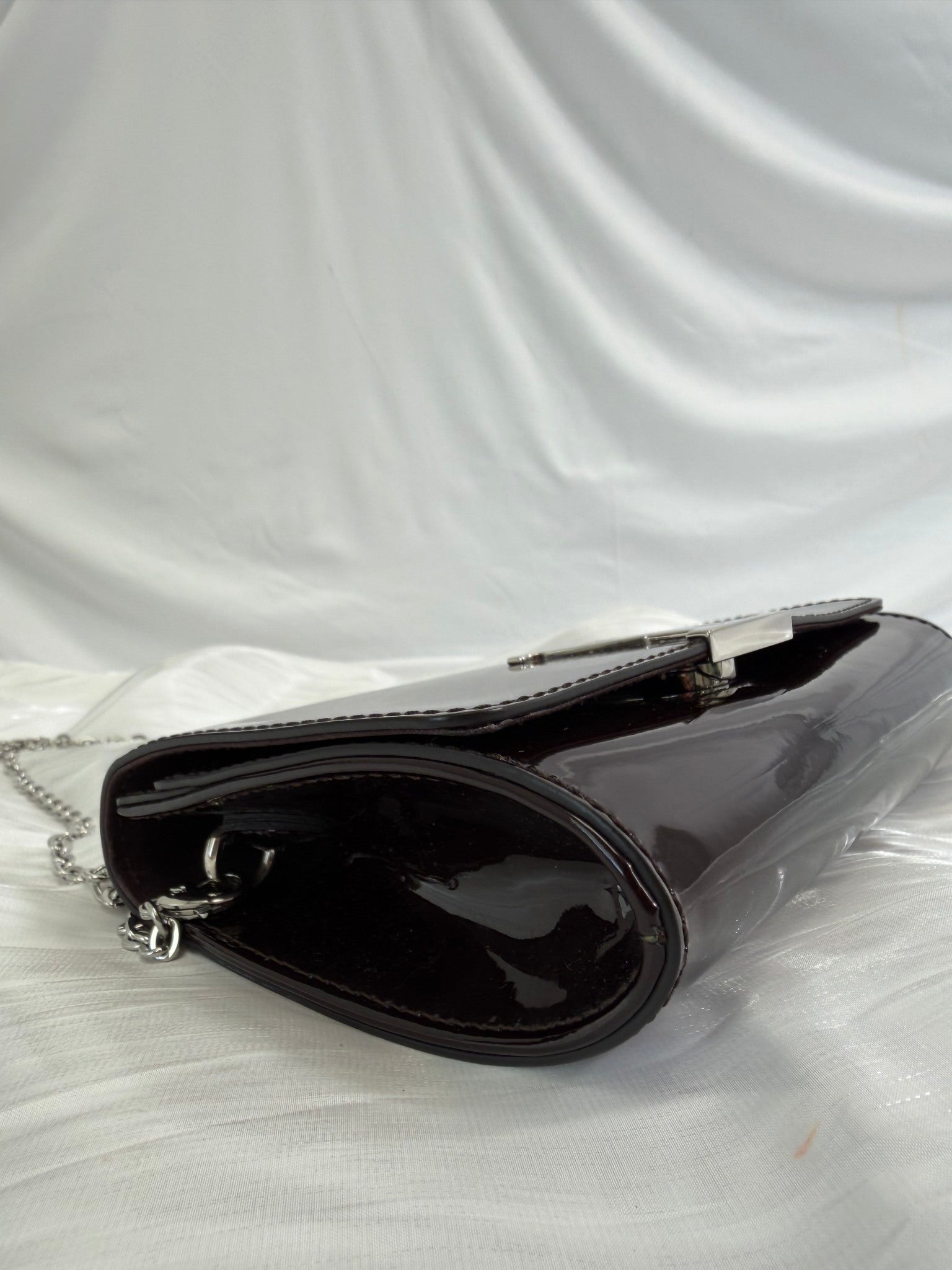 Louis Vuitton Burgundy Patent Leather Louise Chain Clutch PM