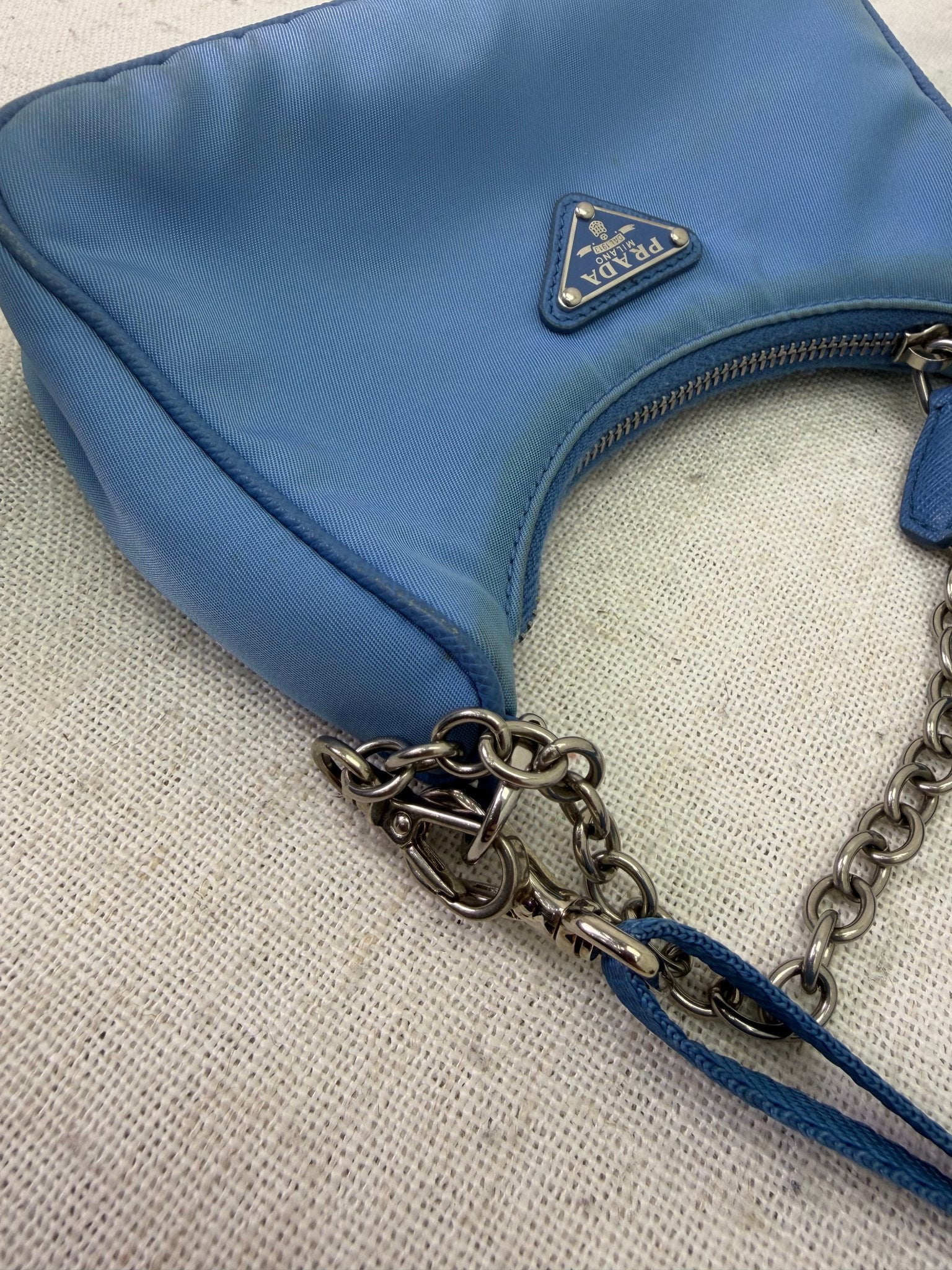 Prada Sky Blue Nylon Mini Reedition Crossbody Chain Bag