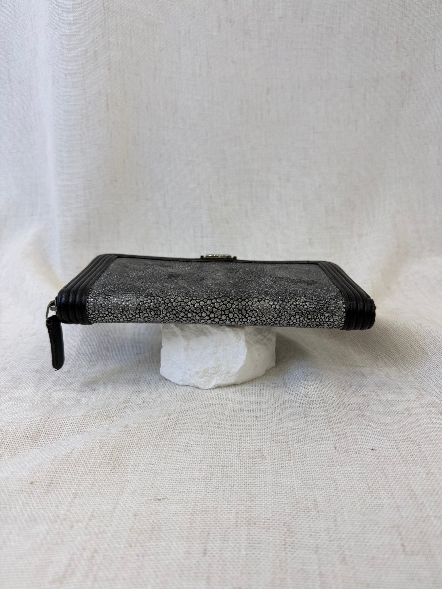 Chanel Black Stingray & Leather Boy Zippy Wallet