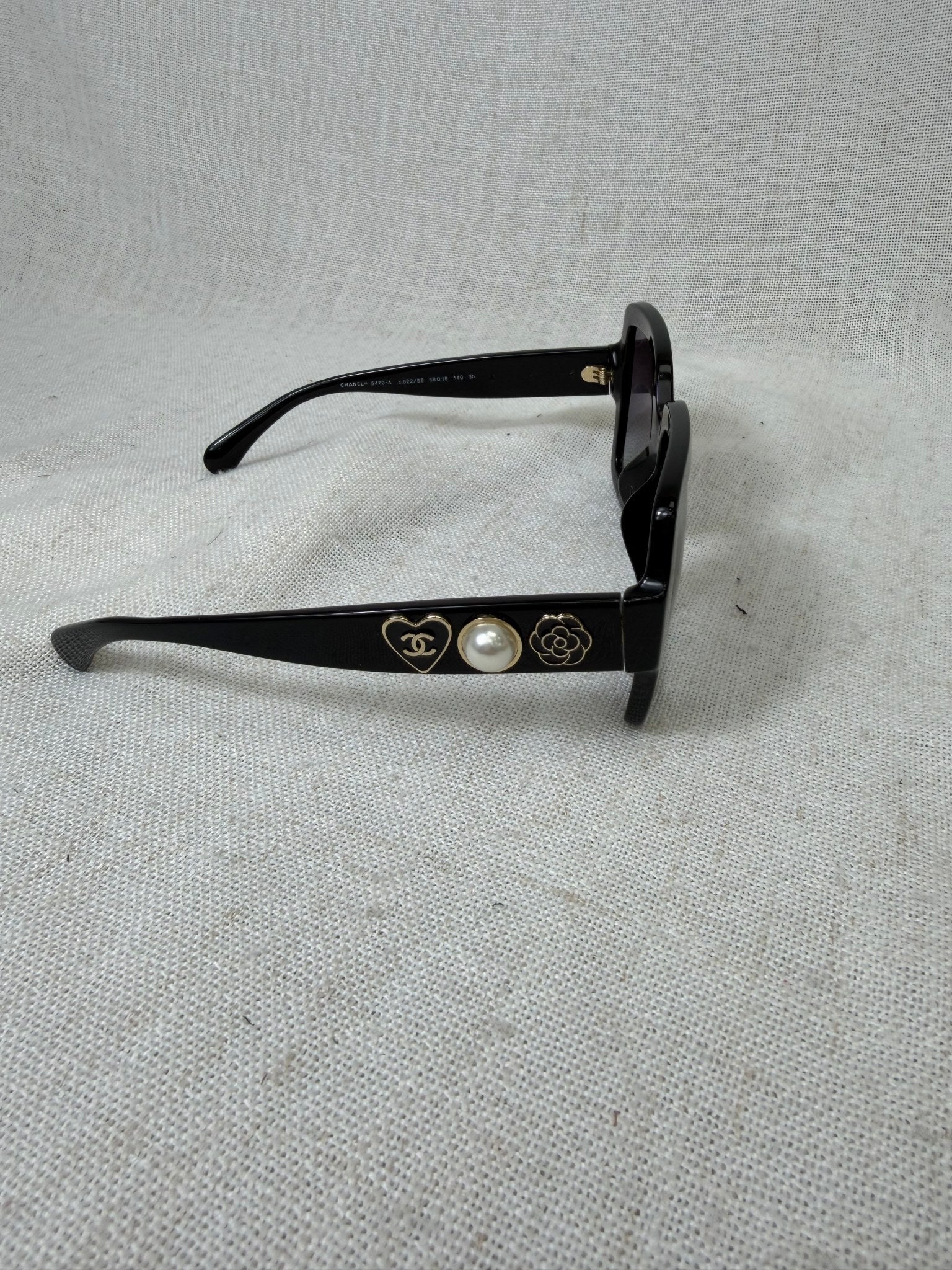 Chanel Black Acetate Charms Pearl Square Sunglasses