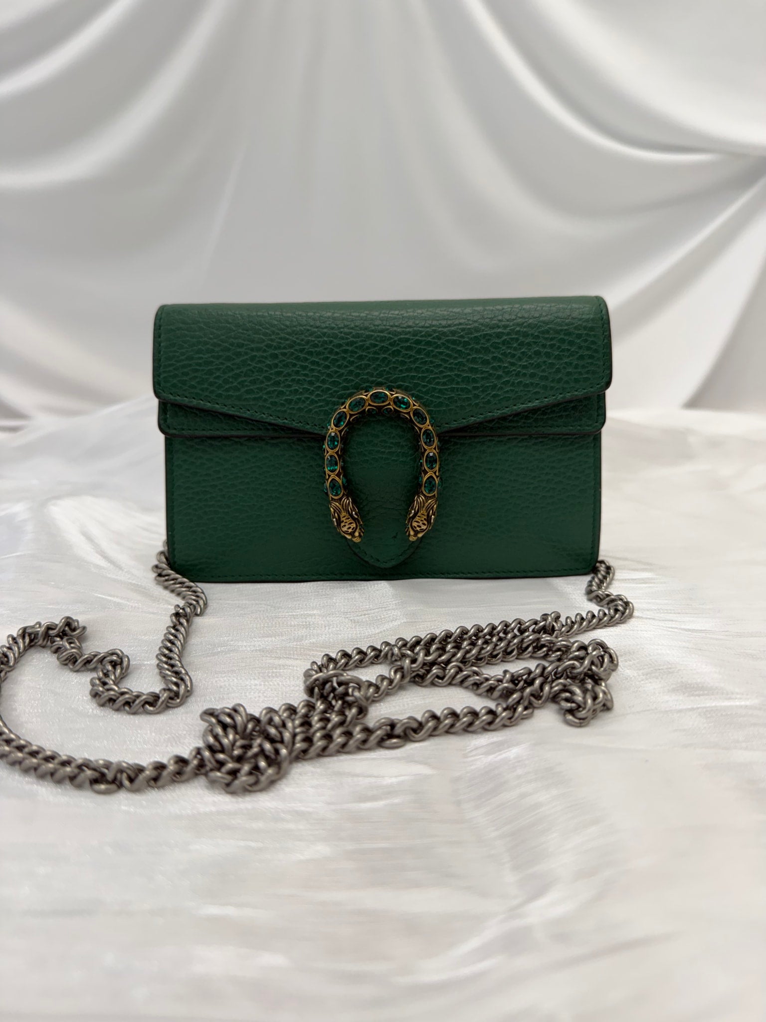 Gucci Emerald Green Grained Leather Super Mini Dionysus Bag