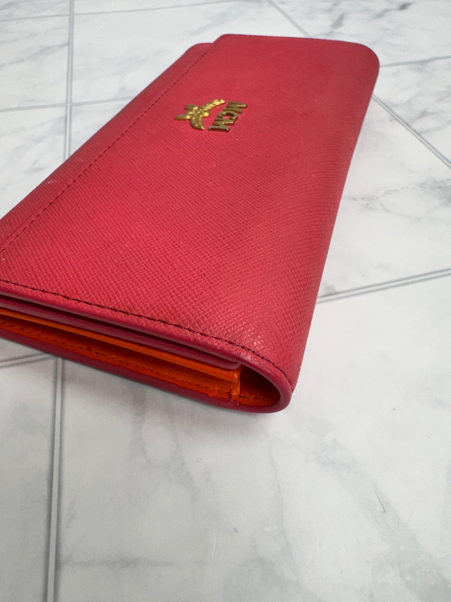 MCM Hot Pink Saffiano Leather Trifold Long Wallet