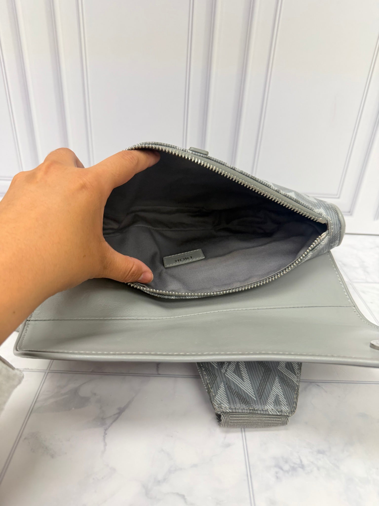 Christian Dior Grey CD Diamond Canvas Saddle Bag