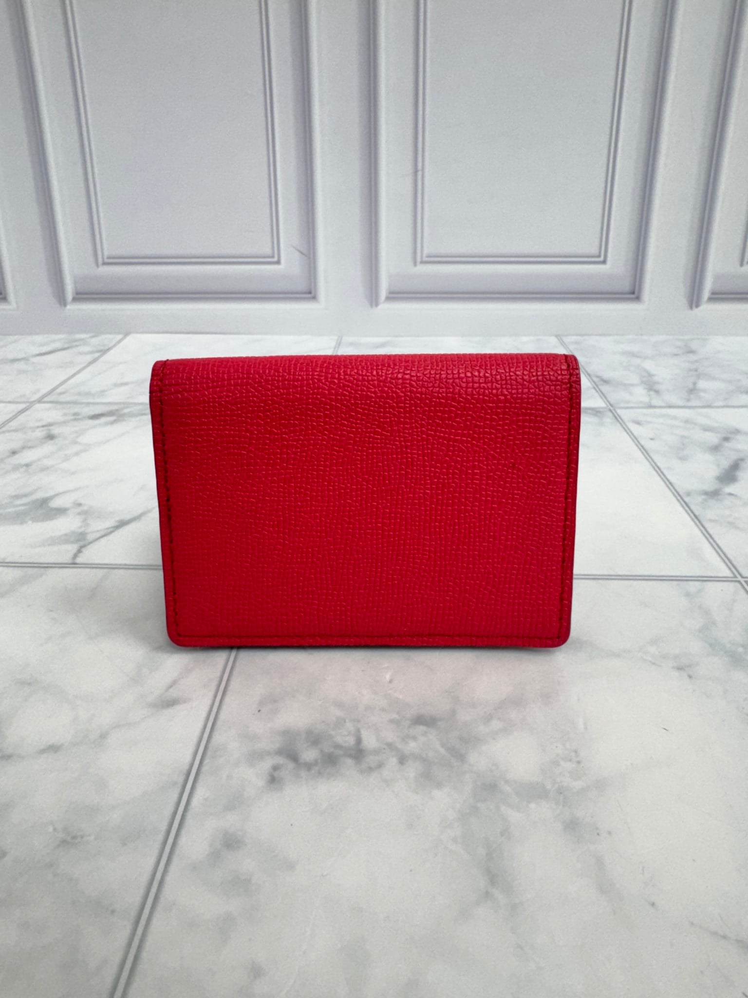 MCM Red Grained Leather Envelope Card Case
