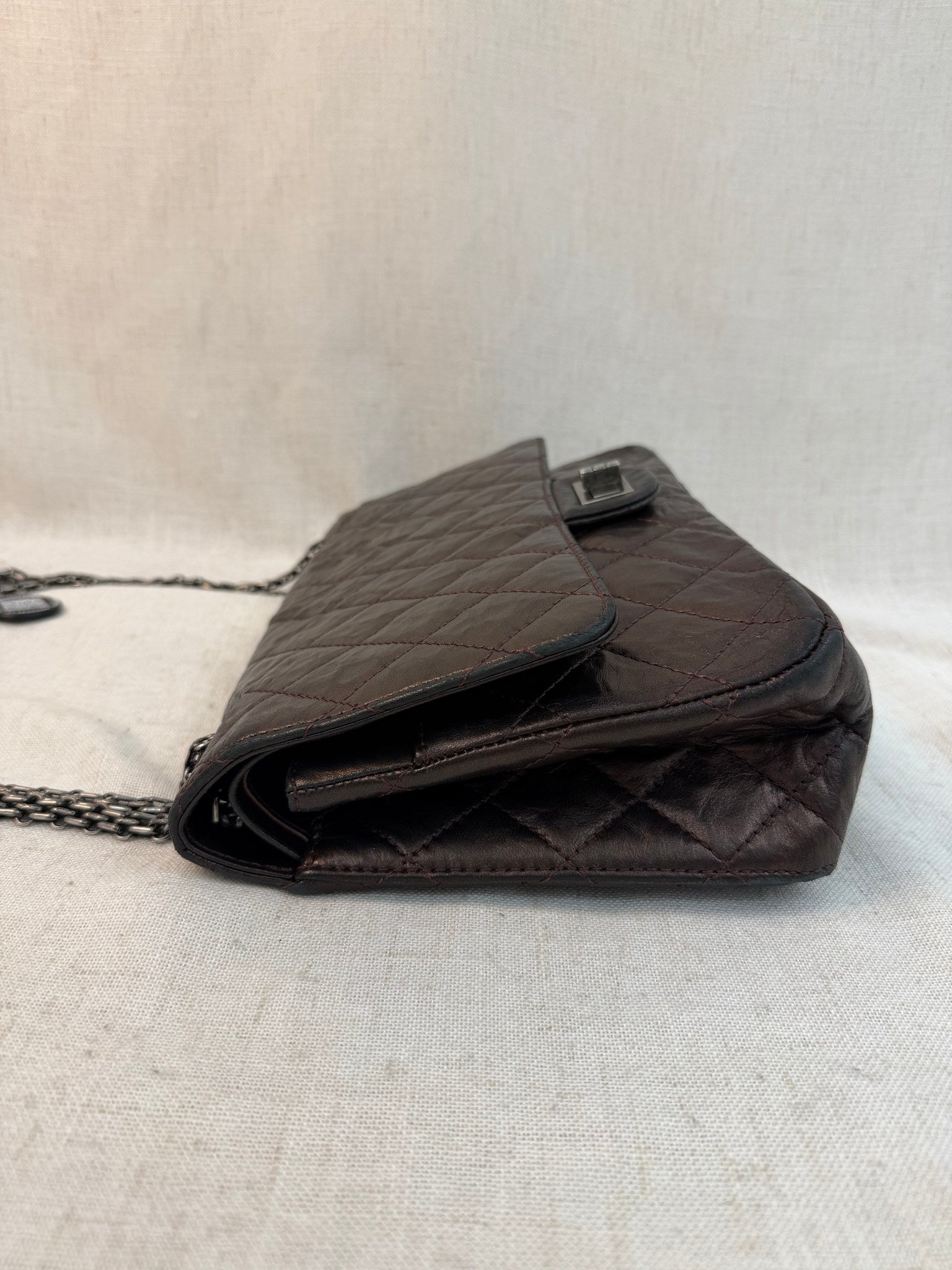 Chanel Brown Bronze Quilted Crinkled Leather Large Reissue 2.55 Flap Bag