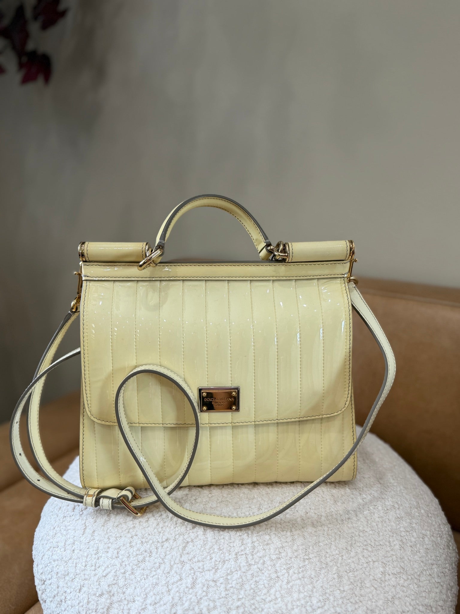 Dolce & Gabbana Yellow Patent Leather Sicily 2Way Bag