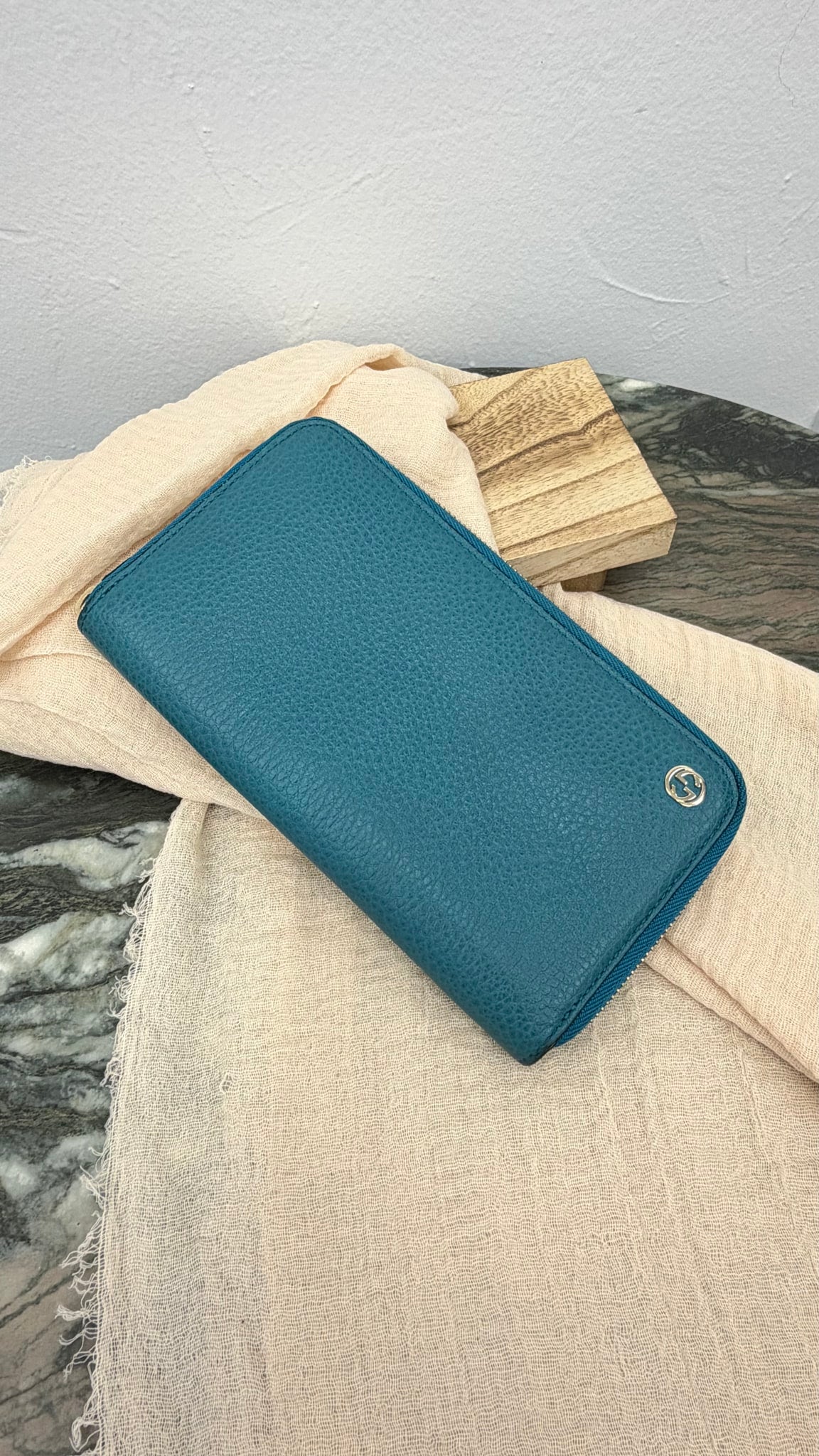 Gucci Blue Leather Long Zippy Wallet