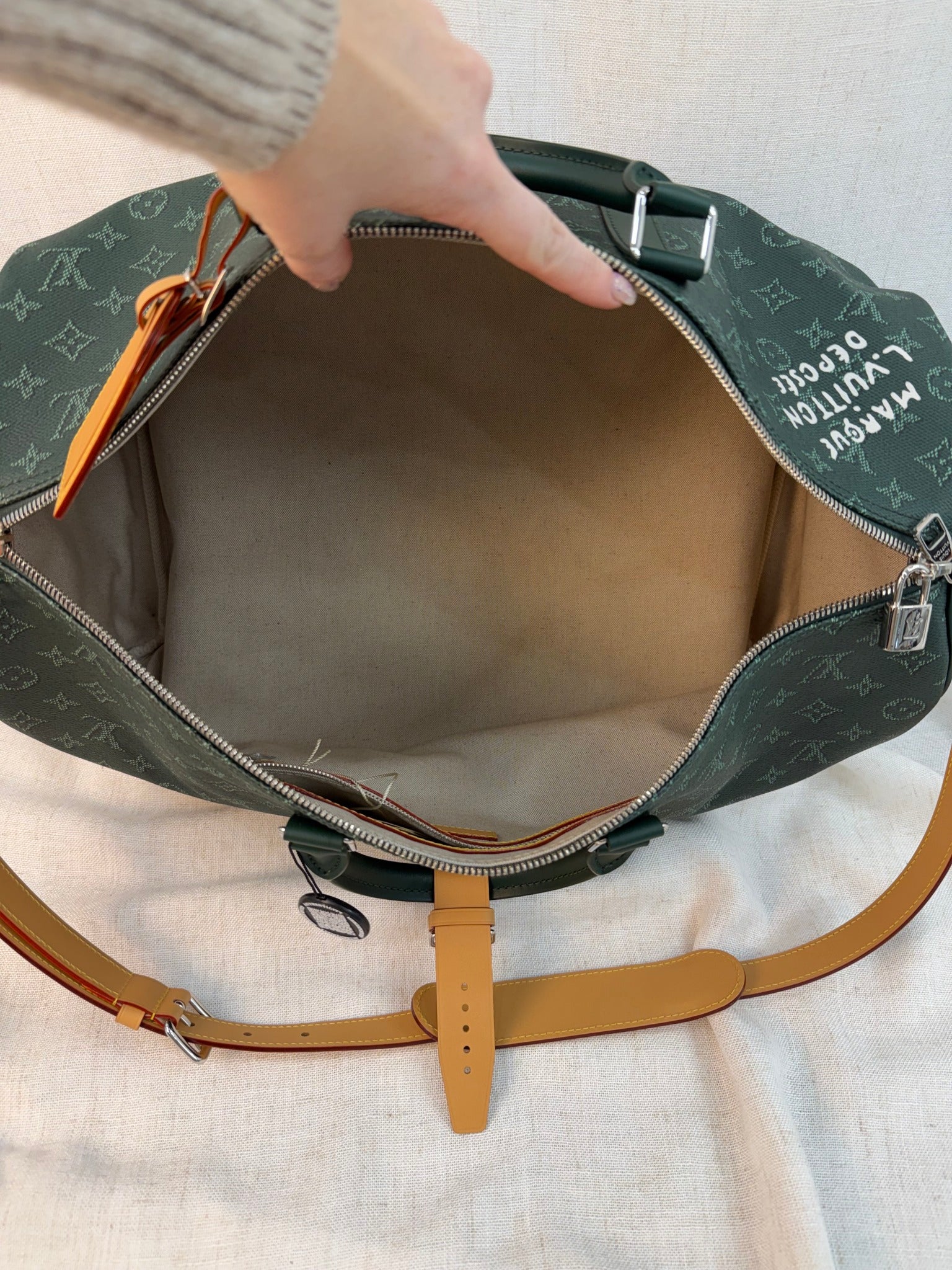 Lous Vuitton Green Monogram Keepall Bandouliere 50