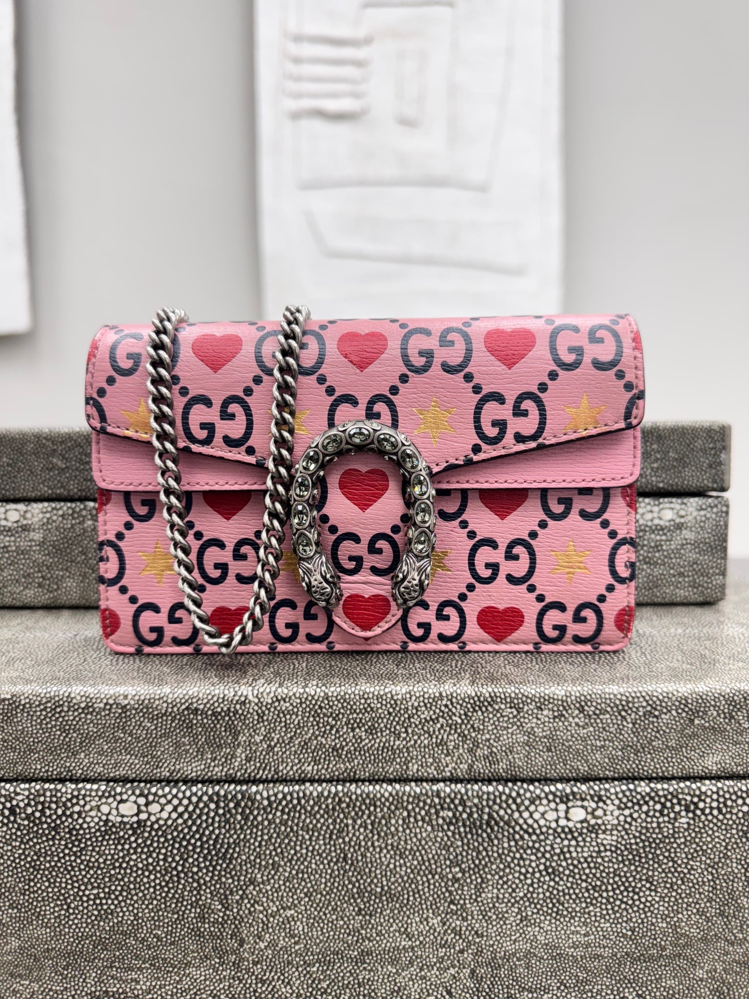 Gucci Pink GG Supreme Valentines Super Mini Dionysus Crossbody Bag