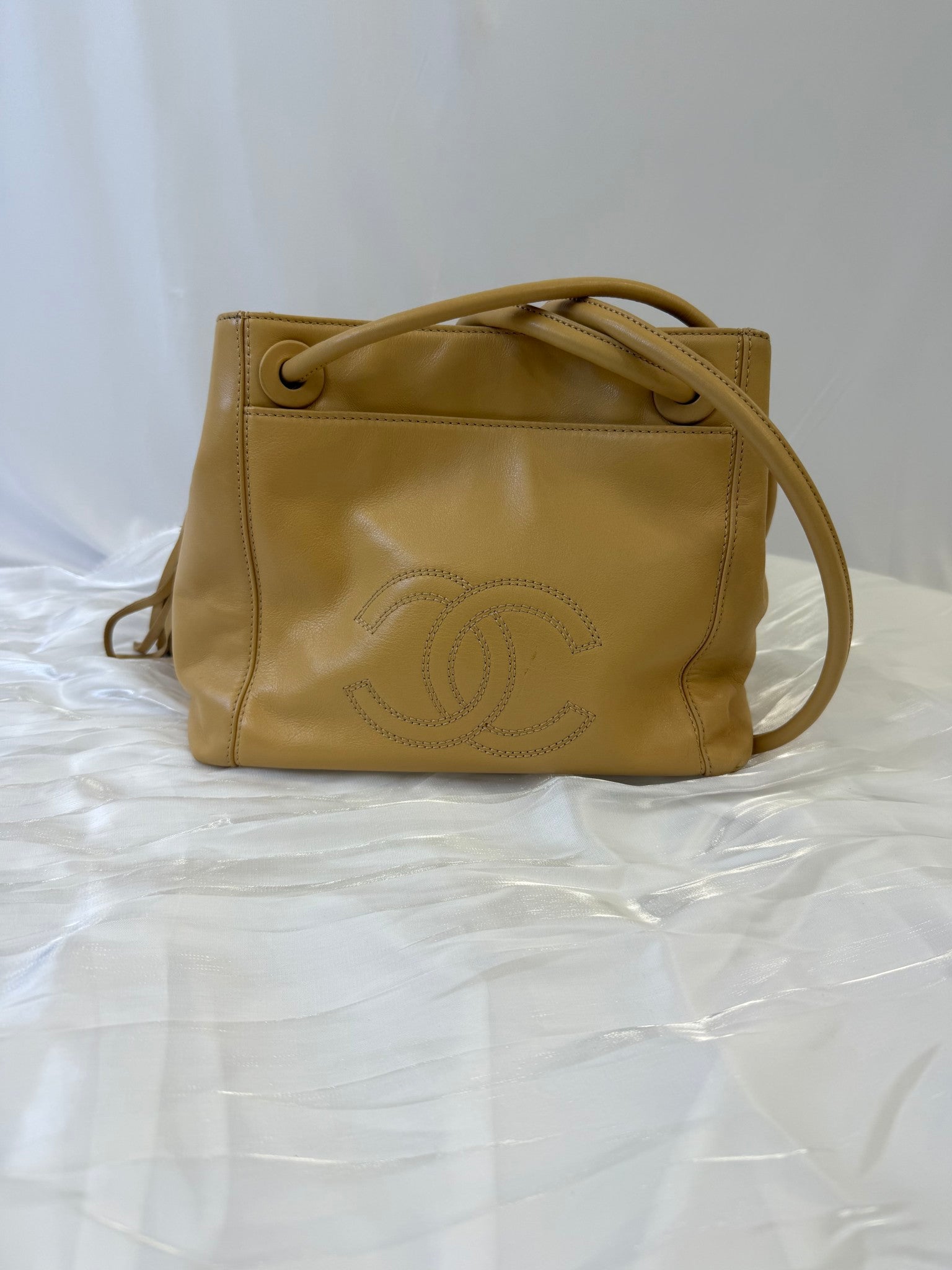 Chanel Tan Lambskin CC Tassel Shoulder Bag