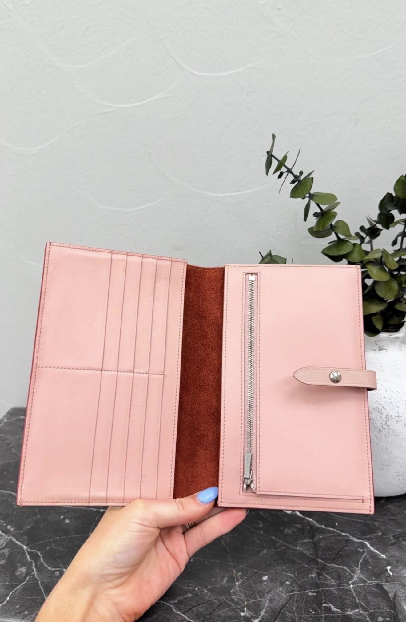 Celine Red & Pink Leather Travel Snap Wallet