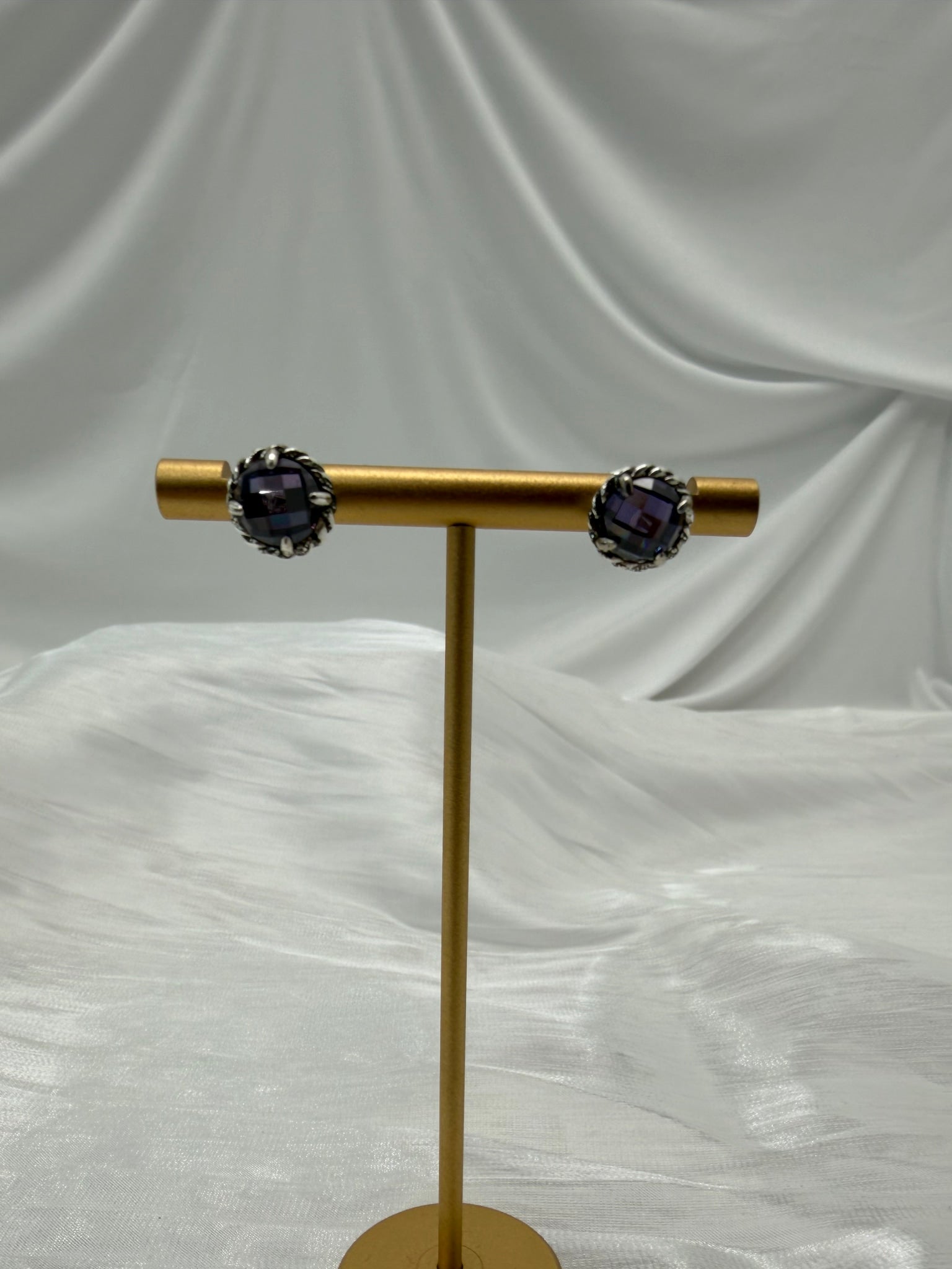 David Yurman Amethyst Sterling SIlver Cable Earrings