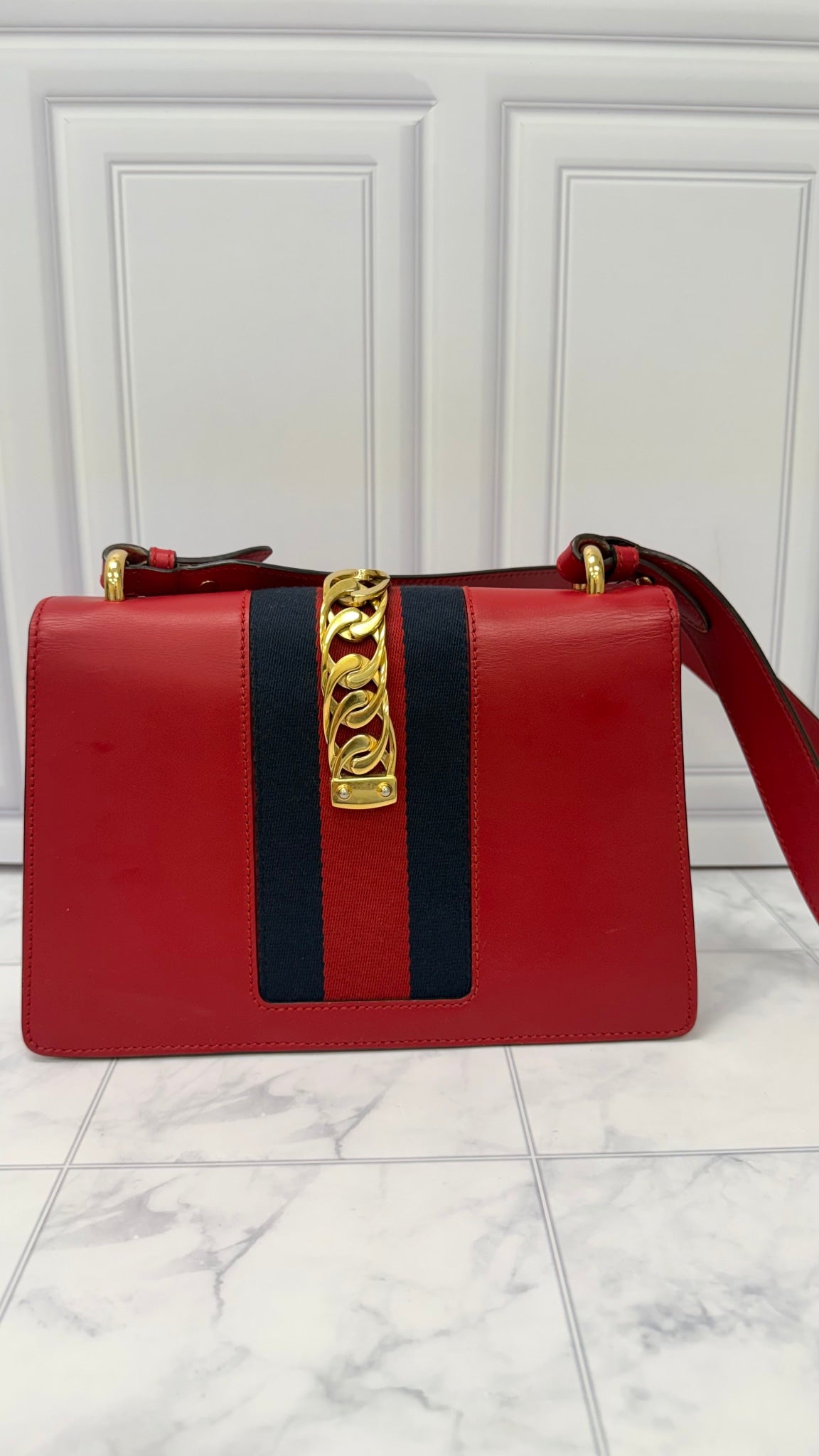 Gucci Red Leather Sylvie Shoulder Bag