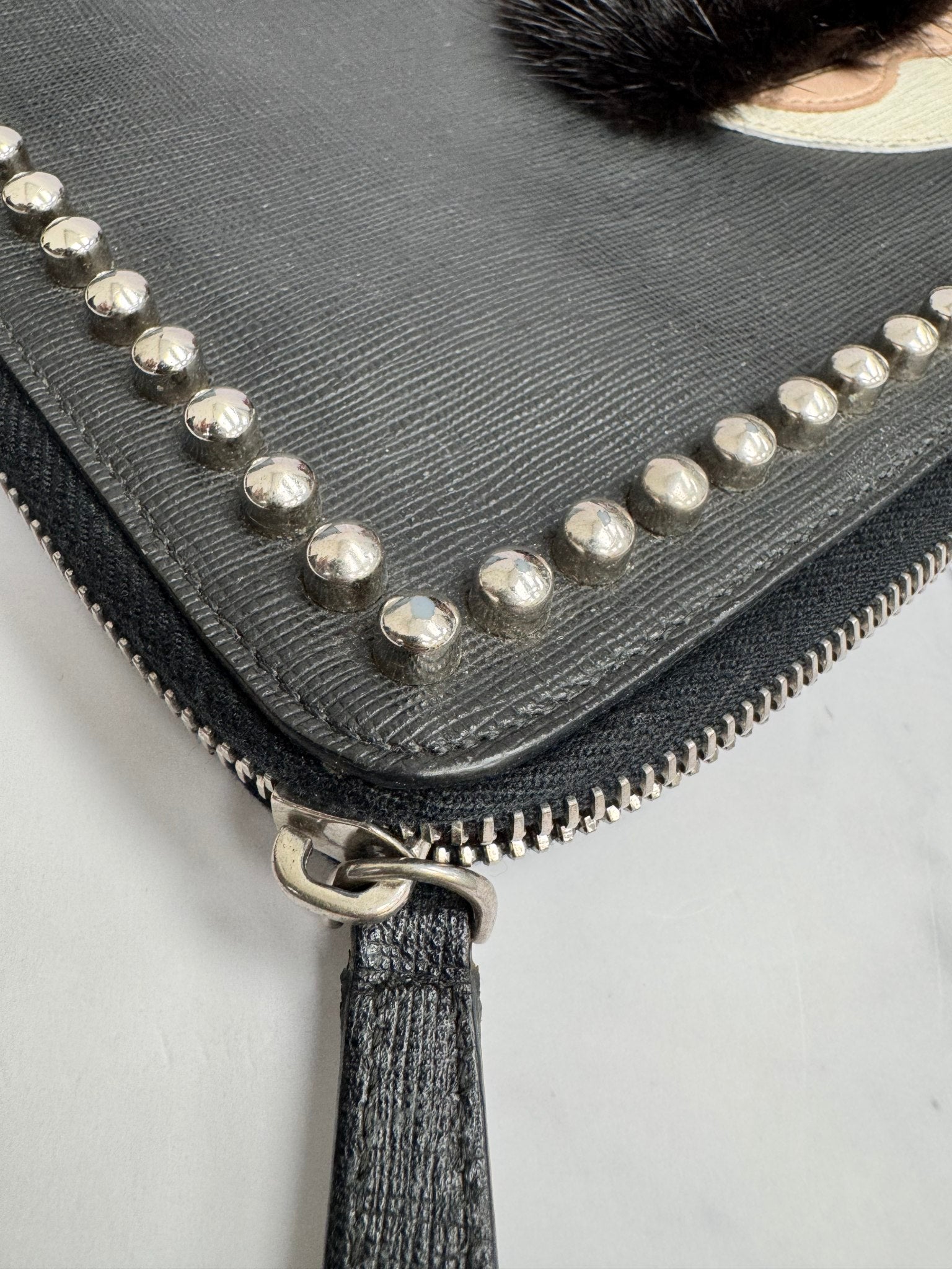 Fendi Black Leather Studded Flat Karlito Clutch Bag