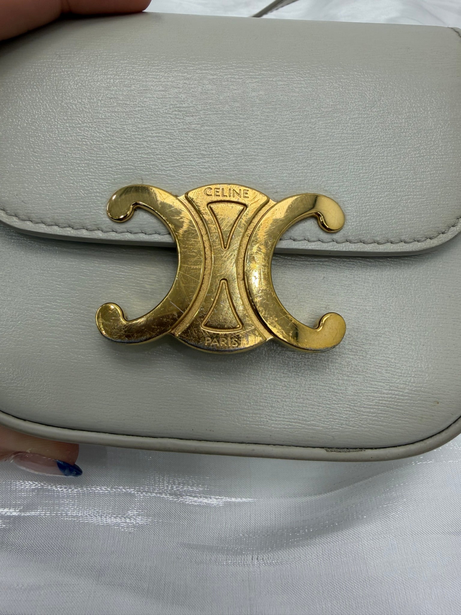 Celine Beige Calfskin Leather Mini Claude Crossbody