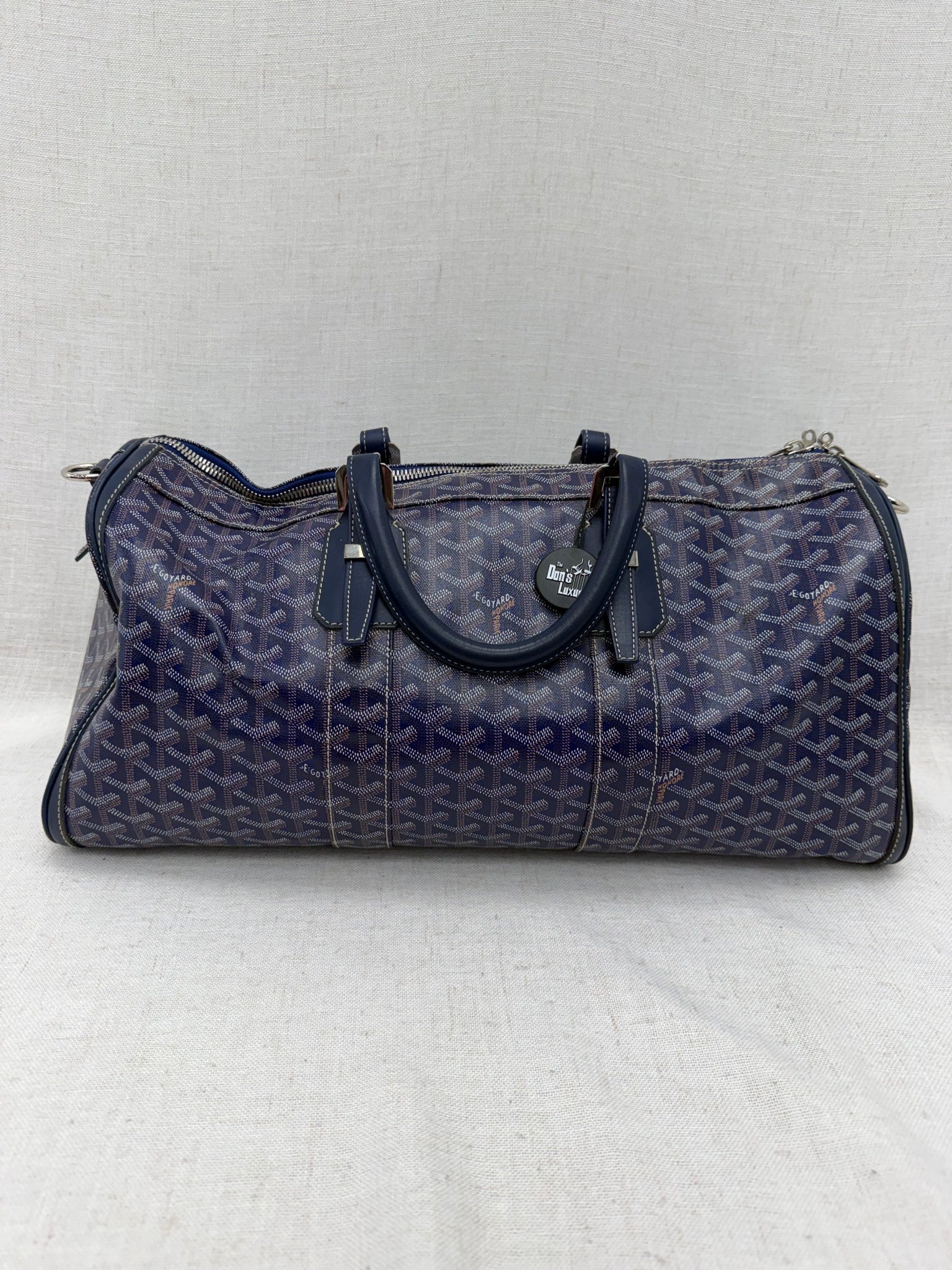 Goyard Blue Goyardine Leather Boston 45 Bag