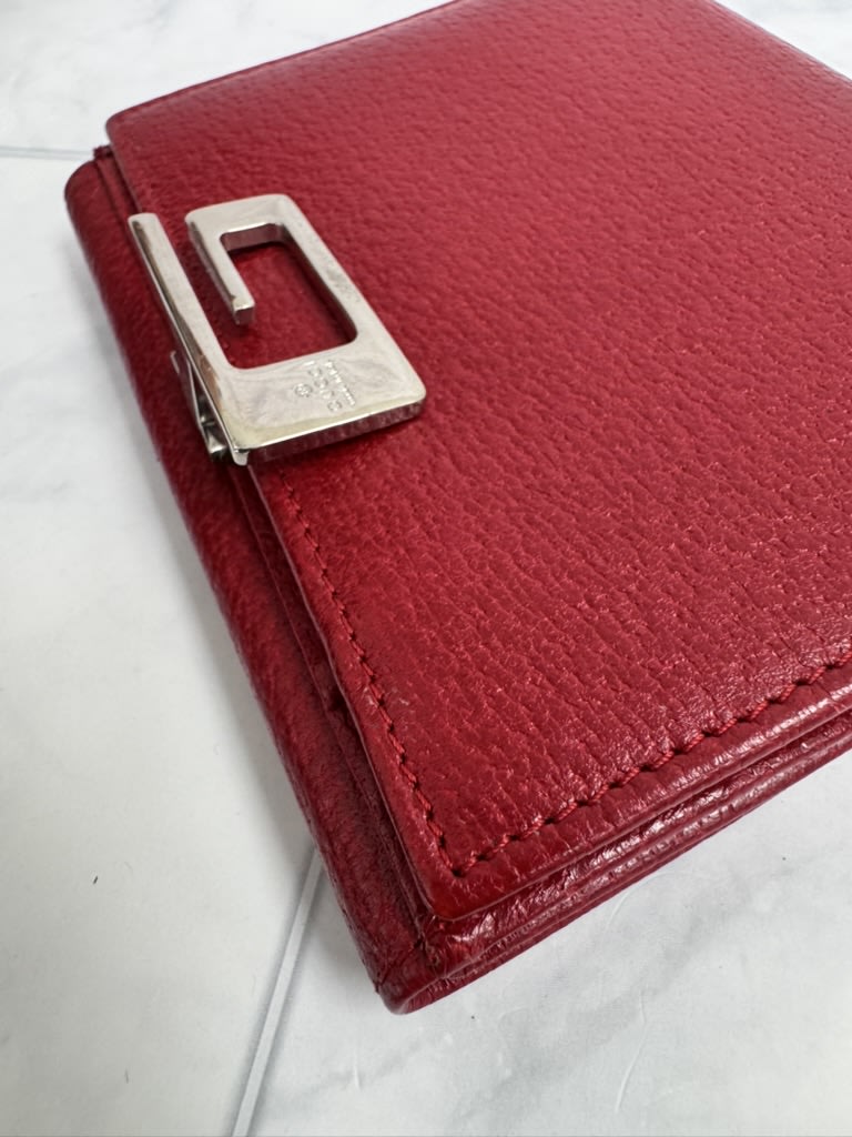 Gucci Red Grained Leather Compact Wallet