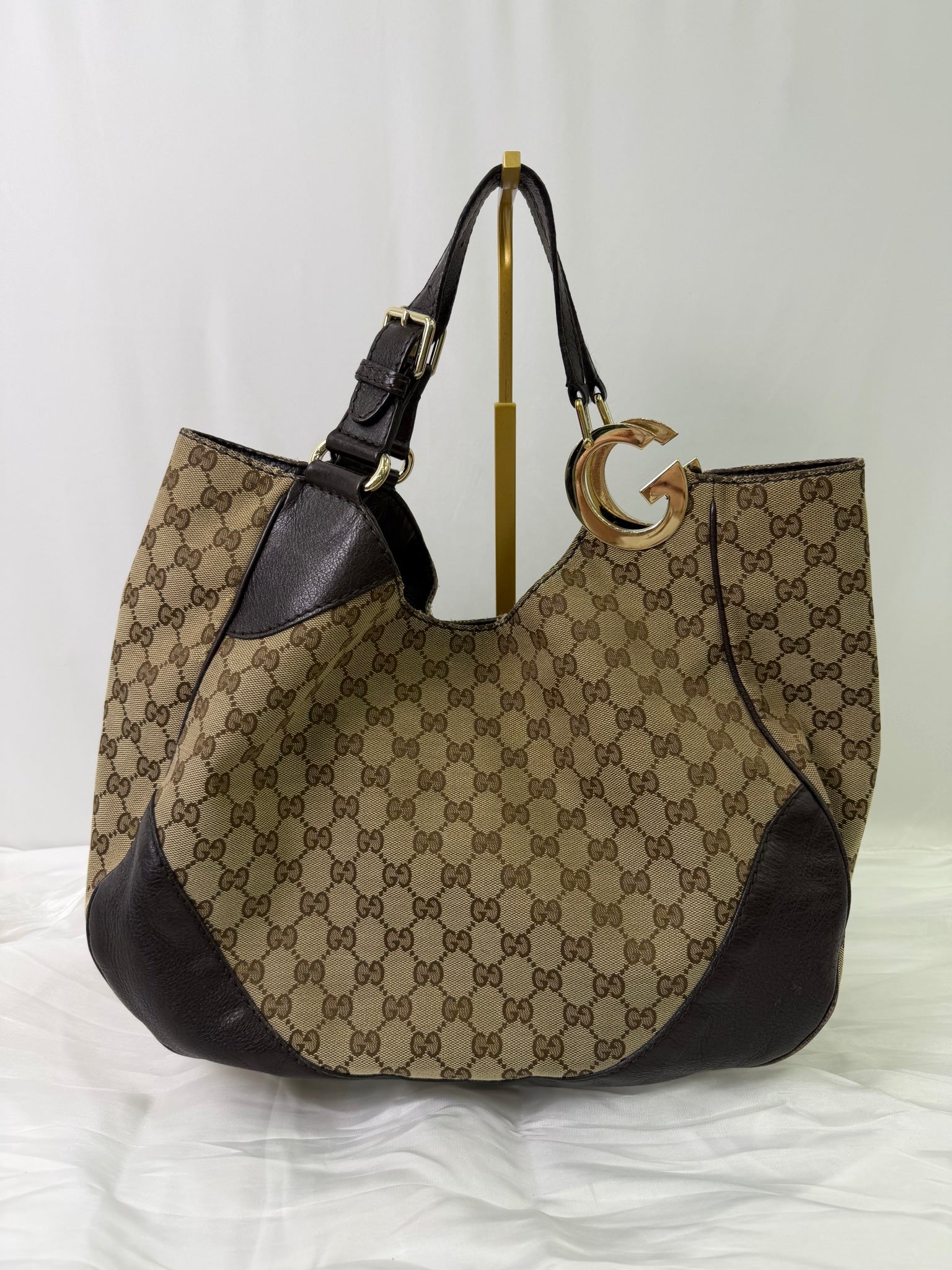 Gucci Brown Canvas GG Print Charlotte Hobo Bag