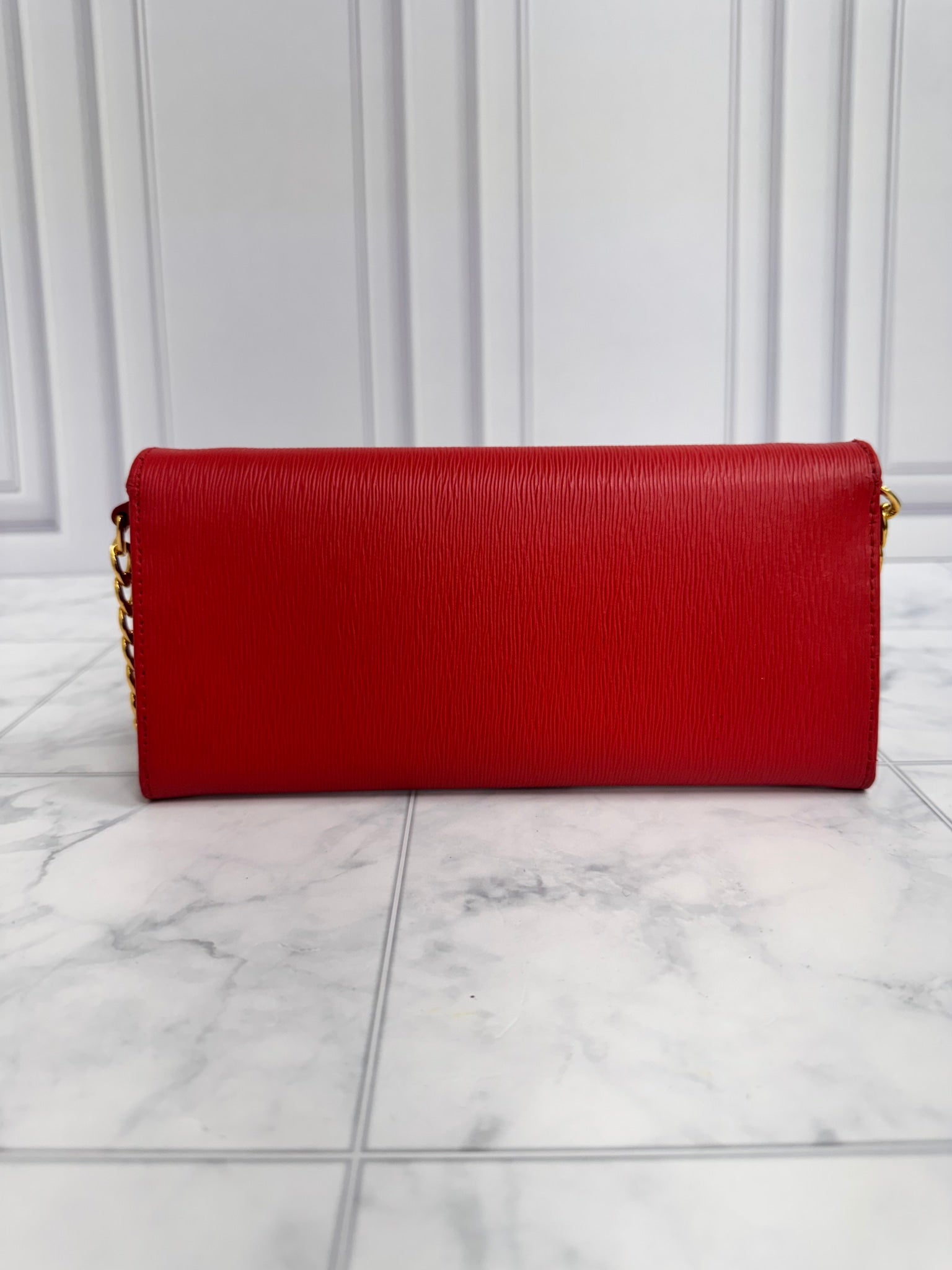 Prada Red Saffiano Leather Wallet On A Chain