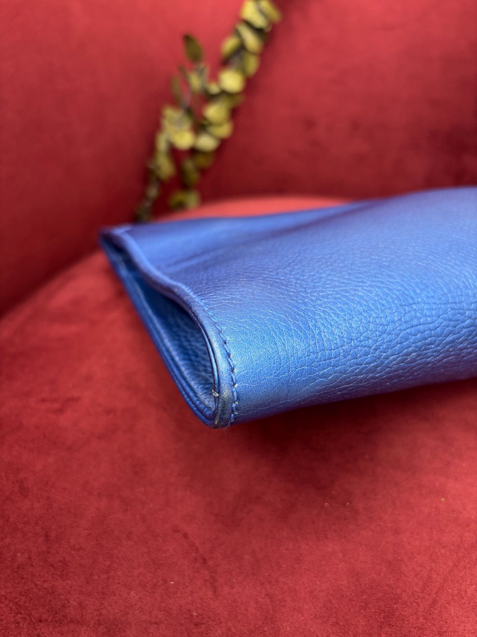 Gucci Metallic Blue Leather Bamboo Tassel Clutch