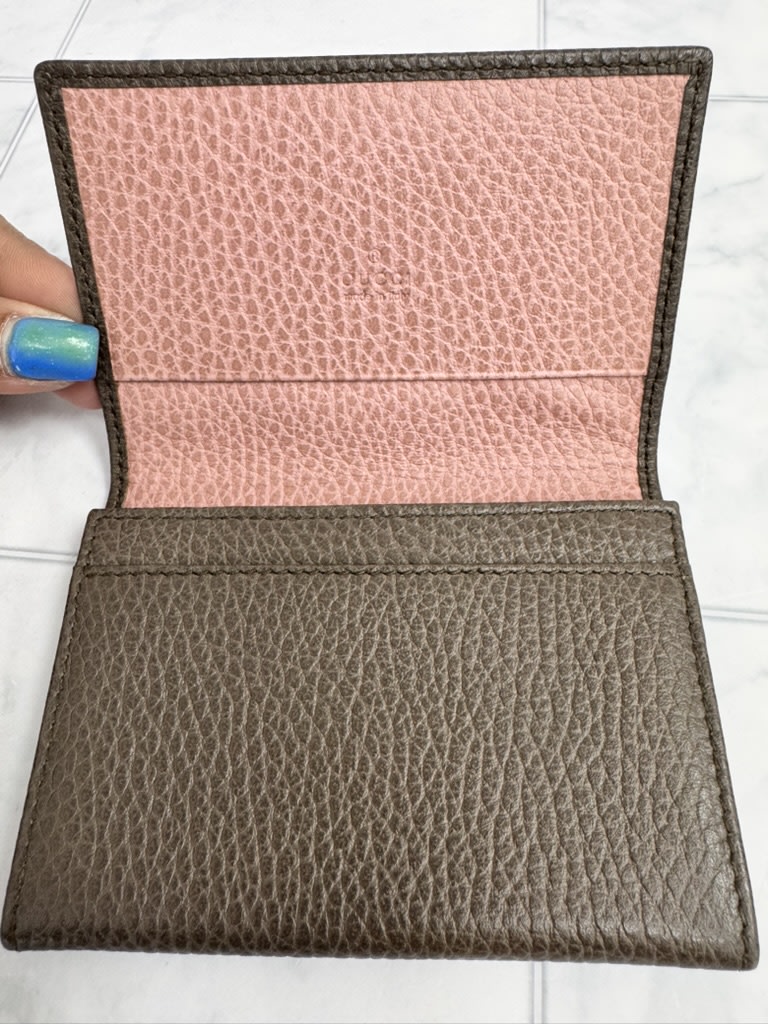 Gucci Brown Grained Leather Swing Card Case