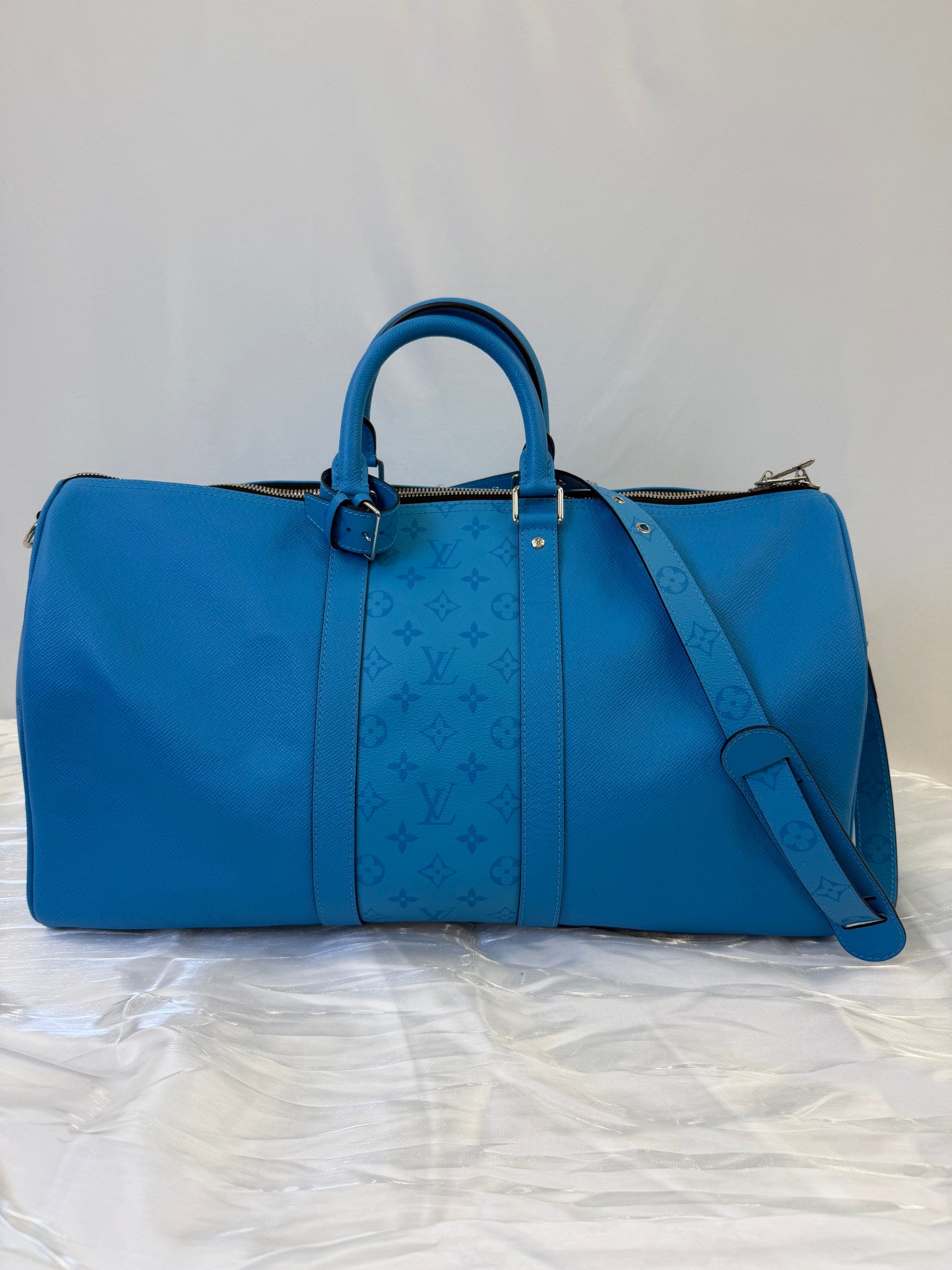 Louis Vuitton Blue Leather Keepall 50 Bandouliere
