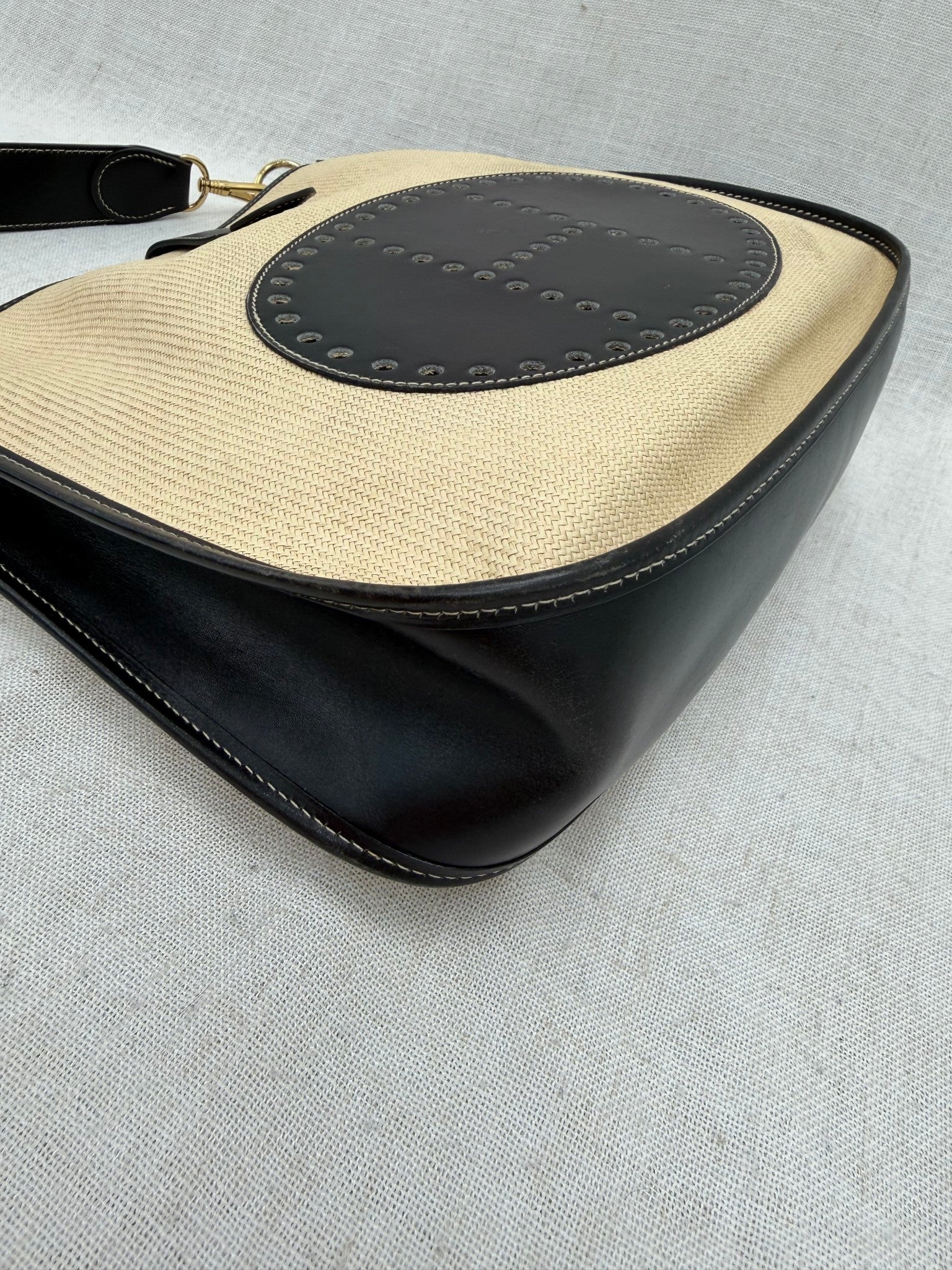 Hermes Raffia & Black Leather Evelyne GM 33 Crossbody