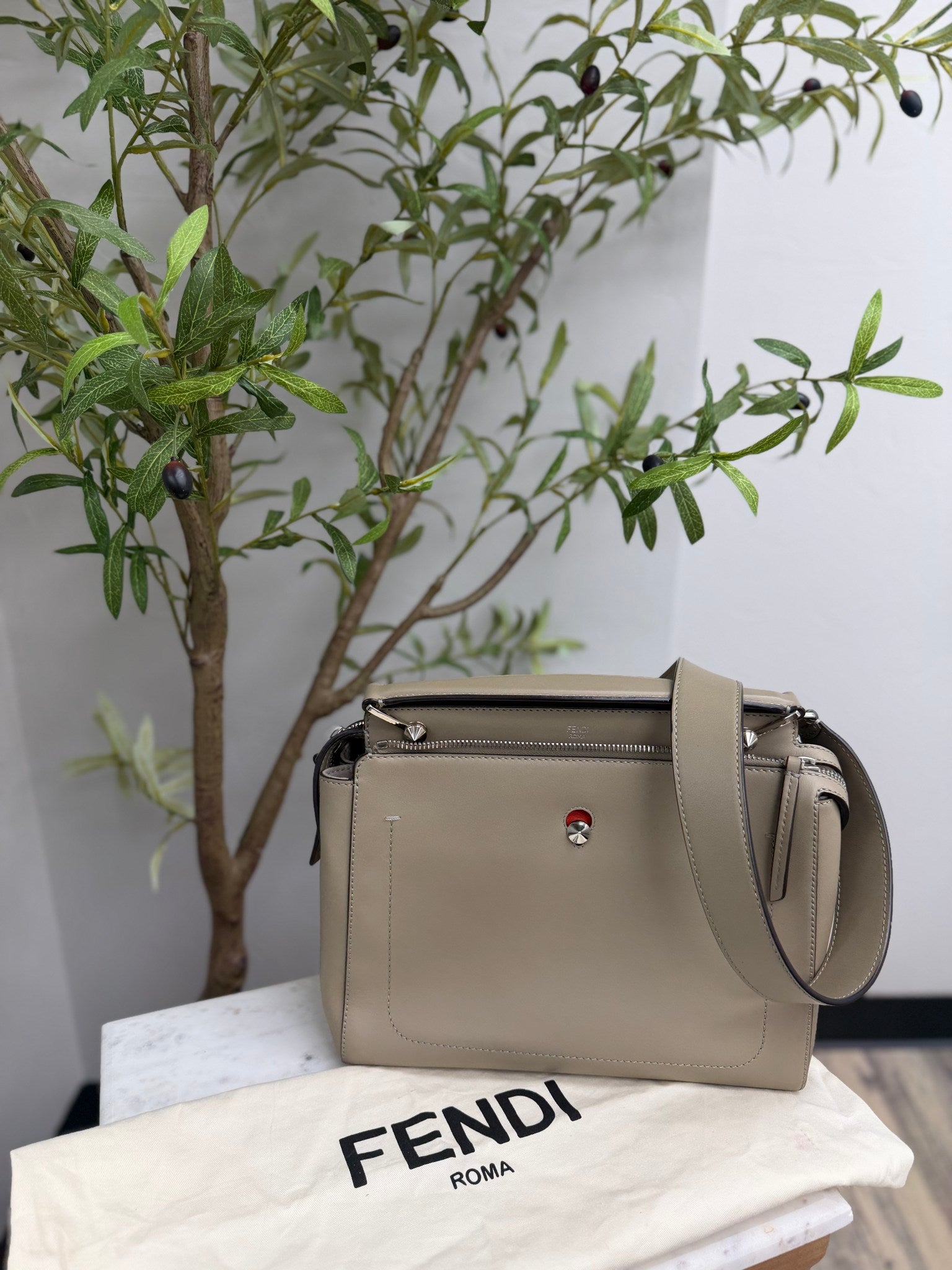 Fendi Beige Leather DotCom Satchel