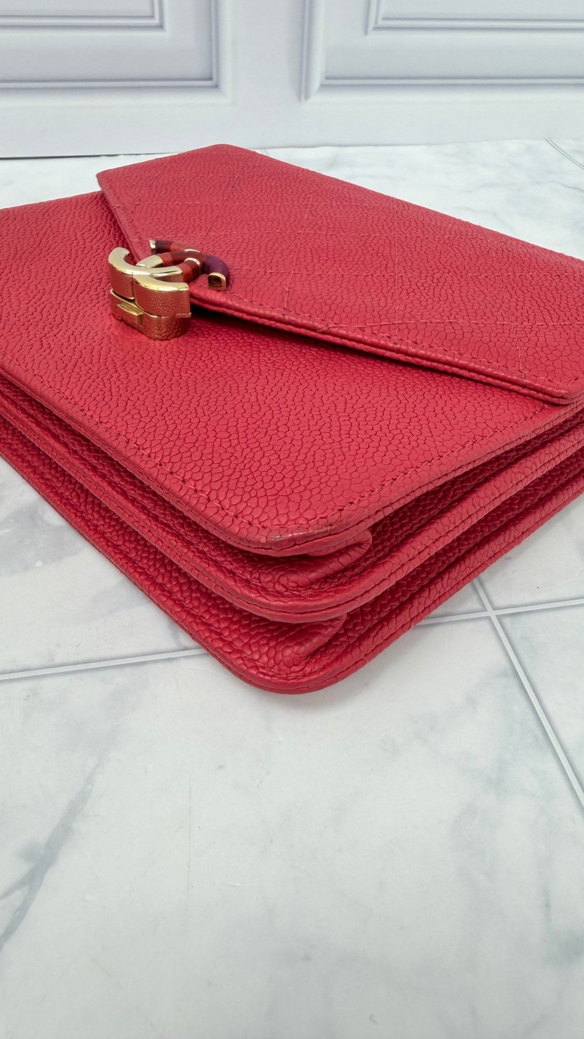 Chanel Pink Caviar Leather Wallet on A Chain