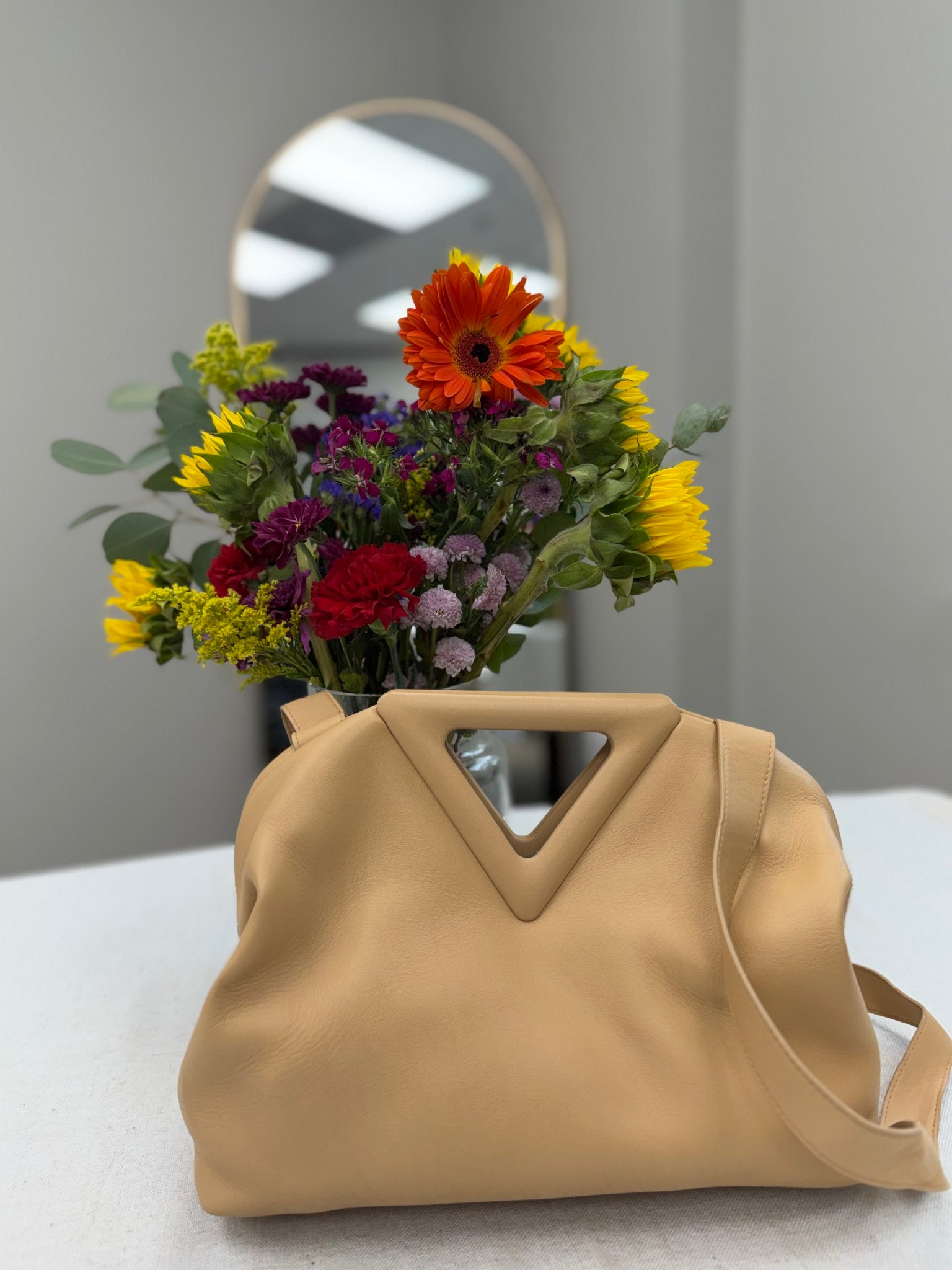 Bottega Veneta Almond Tan Leather The Point Triangle Bag