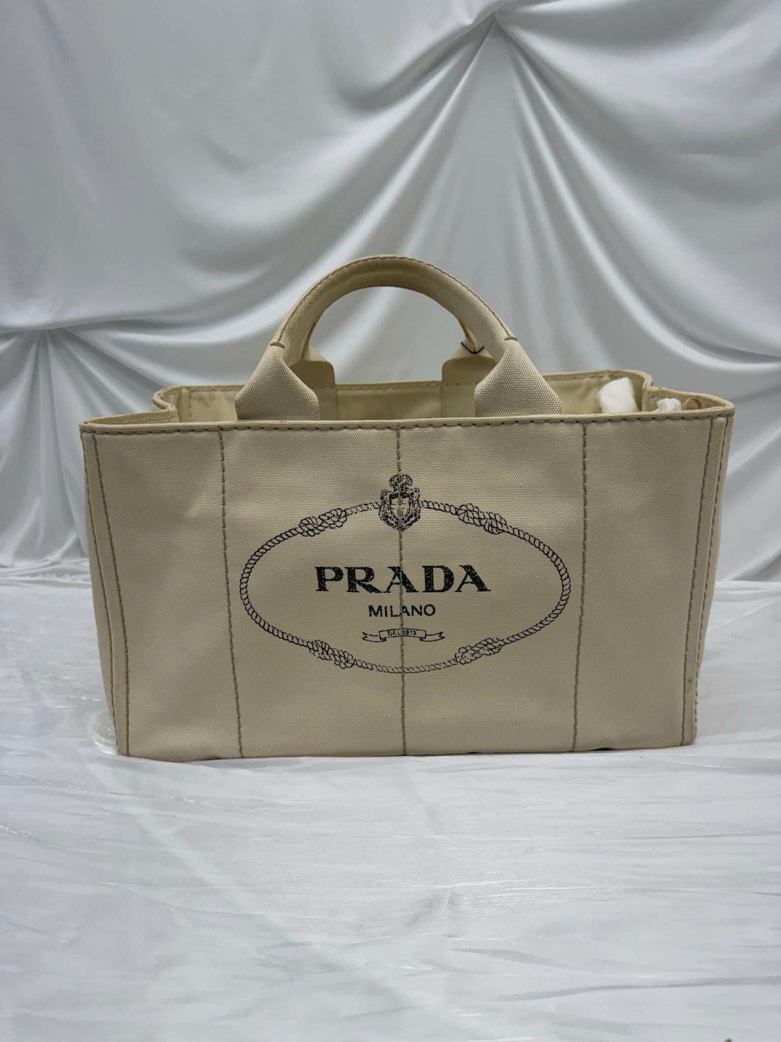 Prada Cream Canvas Large Canapa Handbag