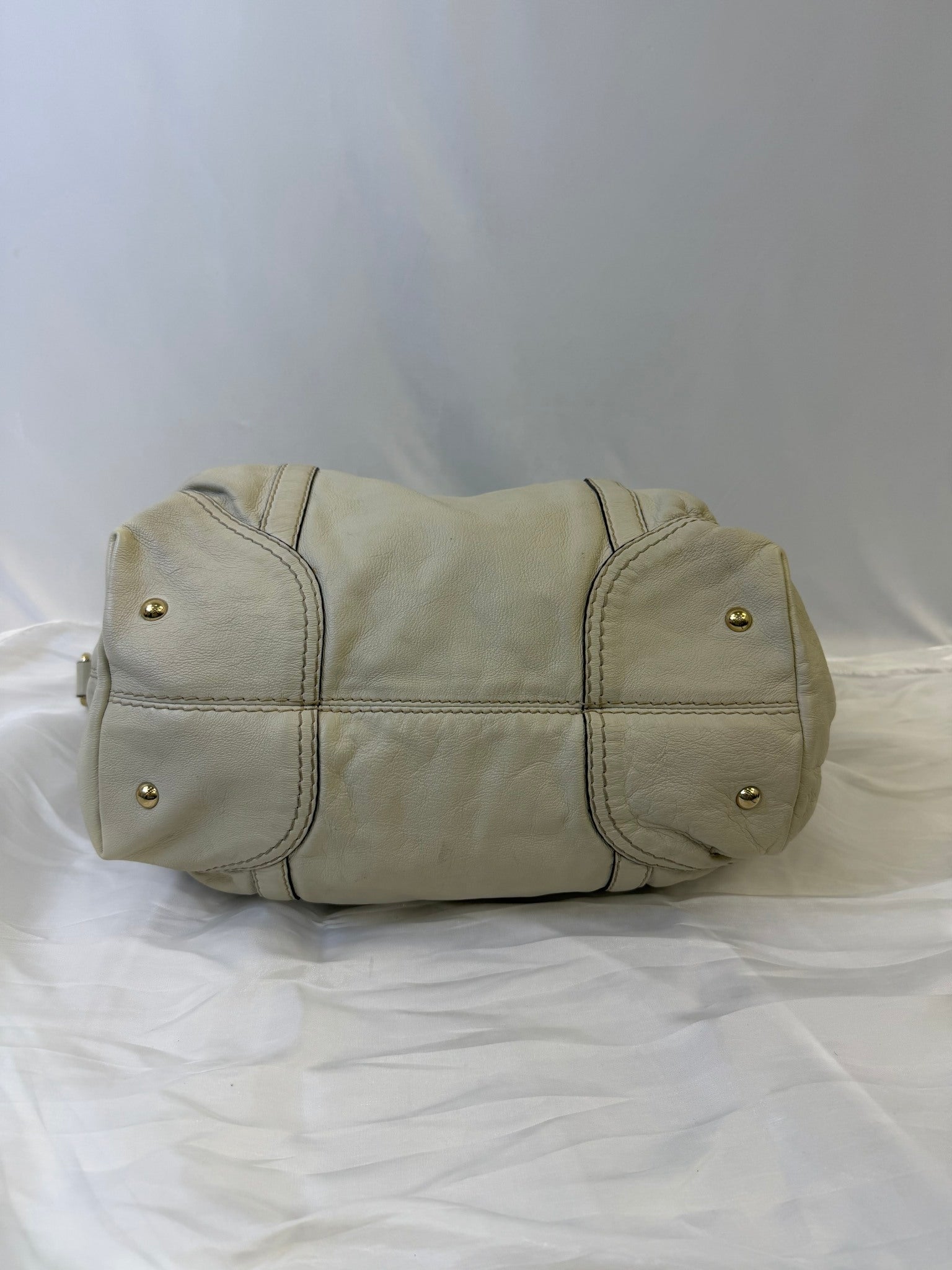 Gucci Cream Leather Horsebit Nail Boston Bag