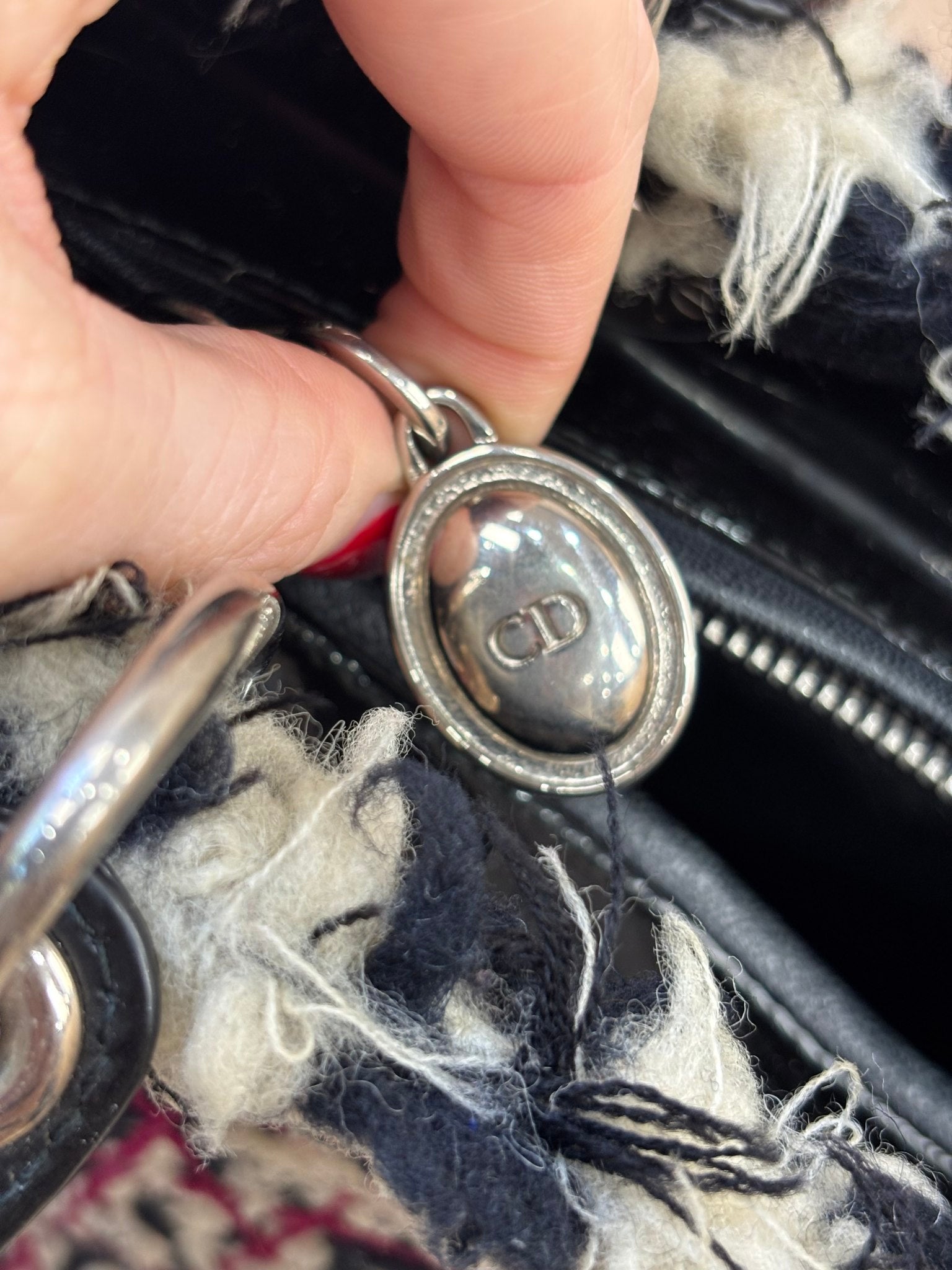 Christian Dior Multicolor Tweed Cannage Large Top Handle Bag