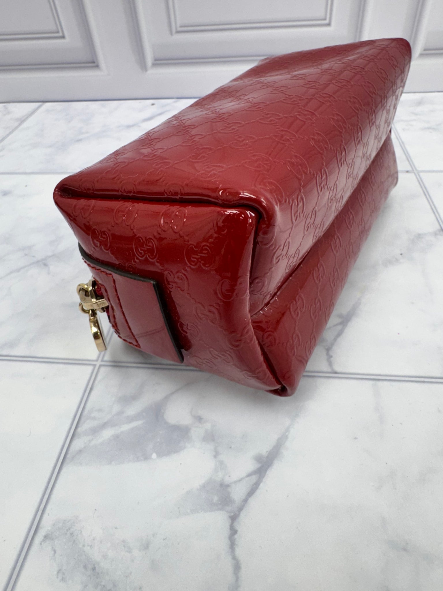 Gucci Red Patent Leather Microguccissima Cosmetic Pouch