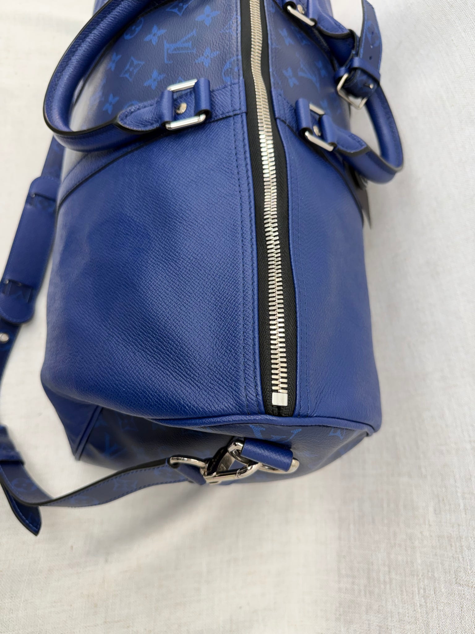 Louis Vuitton Cobalt Blue Monogram & Taiga Keepall Bandouliere 50