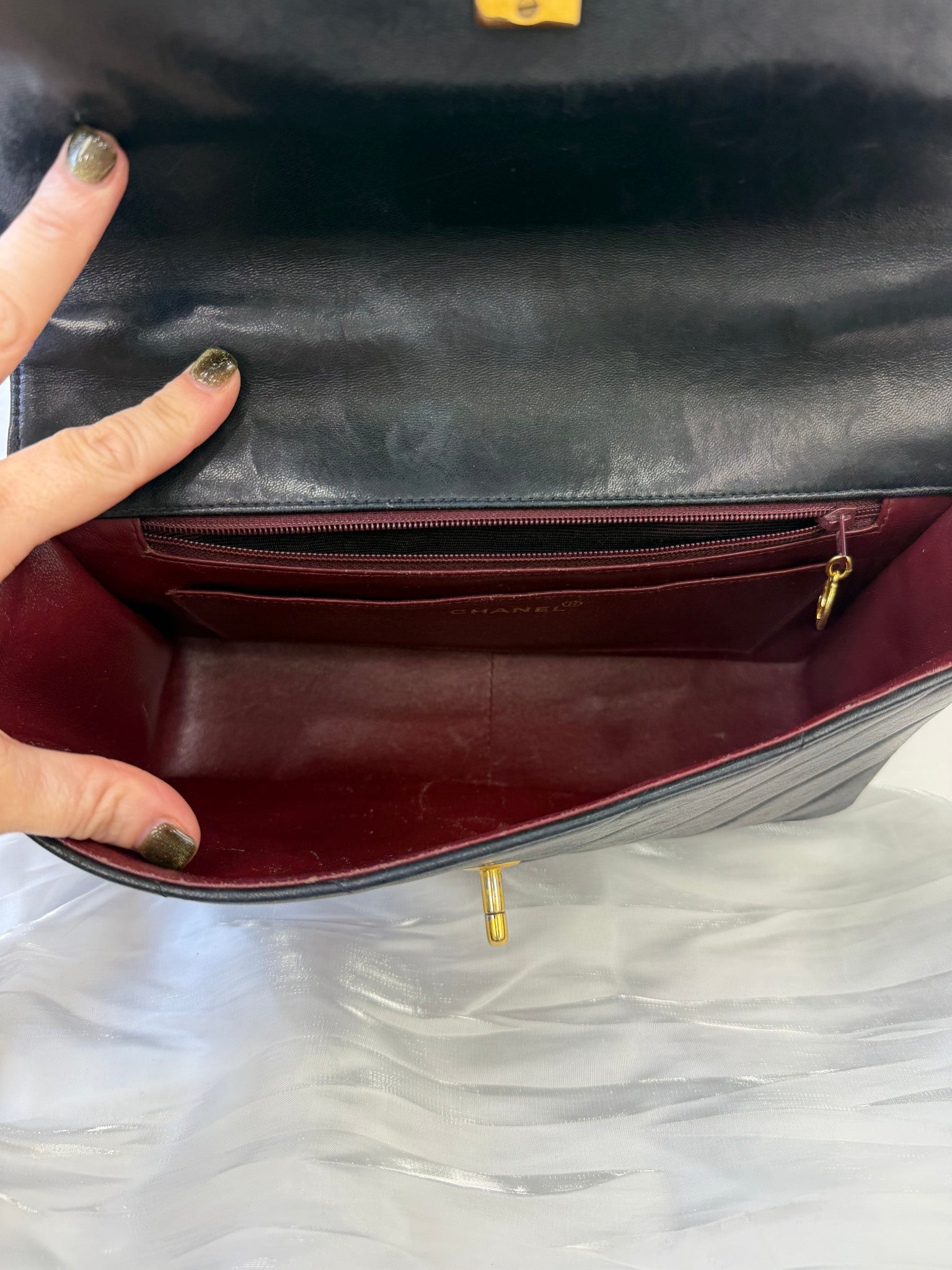 Chanel Black Lambskin Chevron Top Handle Bag