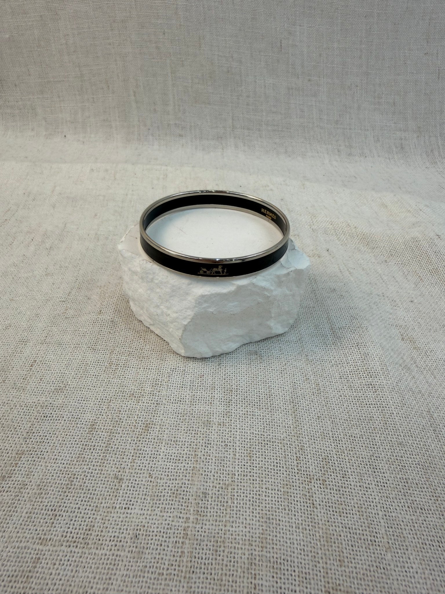 Hermes Black Enamel Caleche Bangle