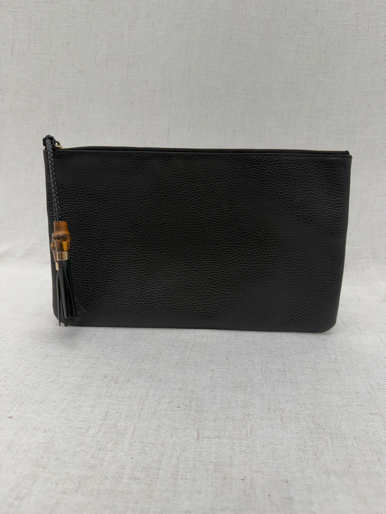 Gucci Black Leather Bamboo Pouch