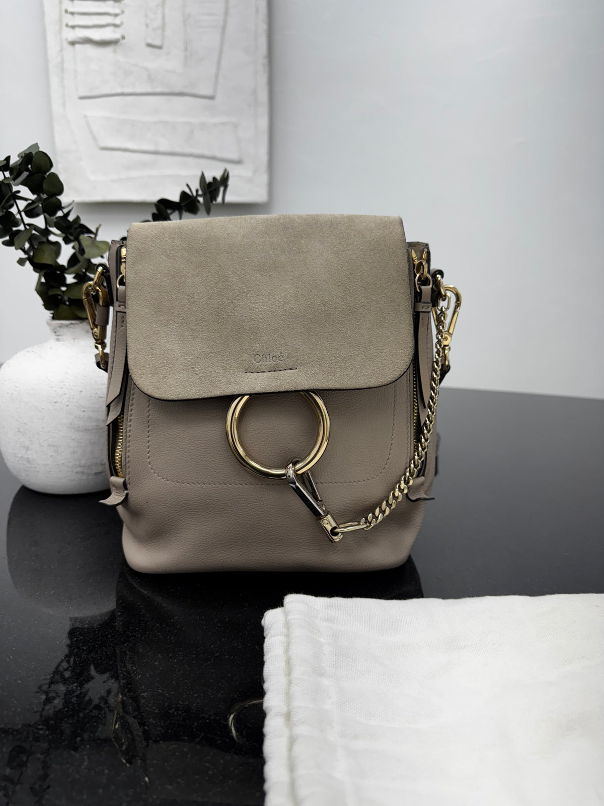 Chloe Taupe Grained Leather Small Faye Backpack