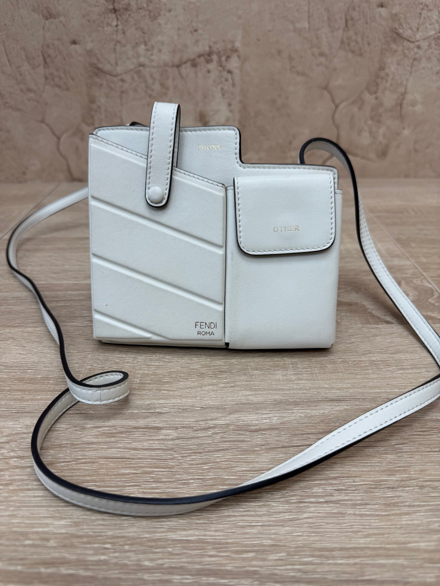 Fendi Ivory Leather Bustine Century Crossbody