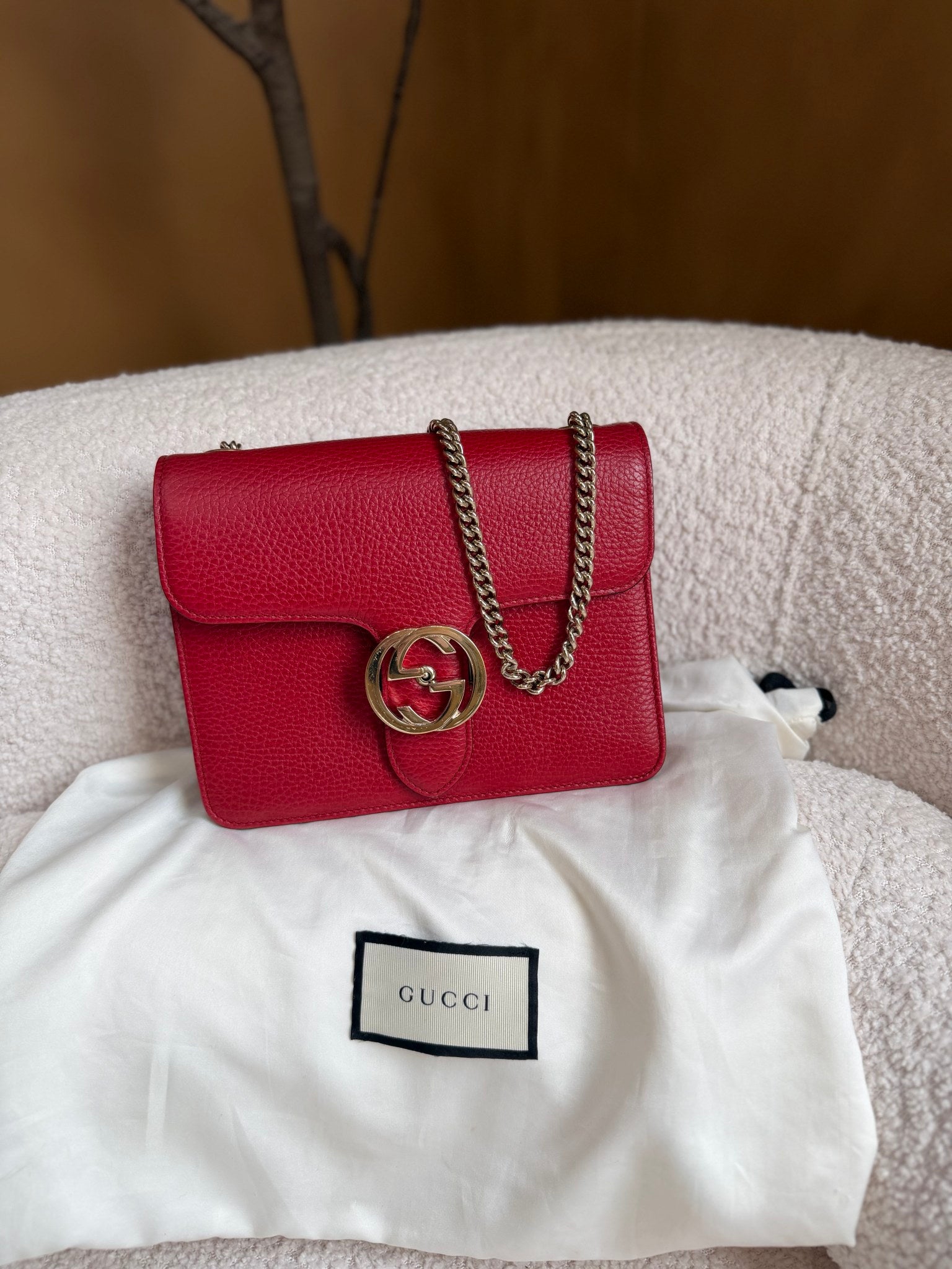 Gucci Red Leather Interlocking G Shoulder Bag