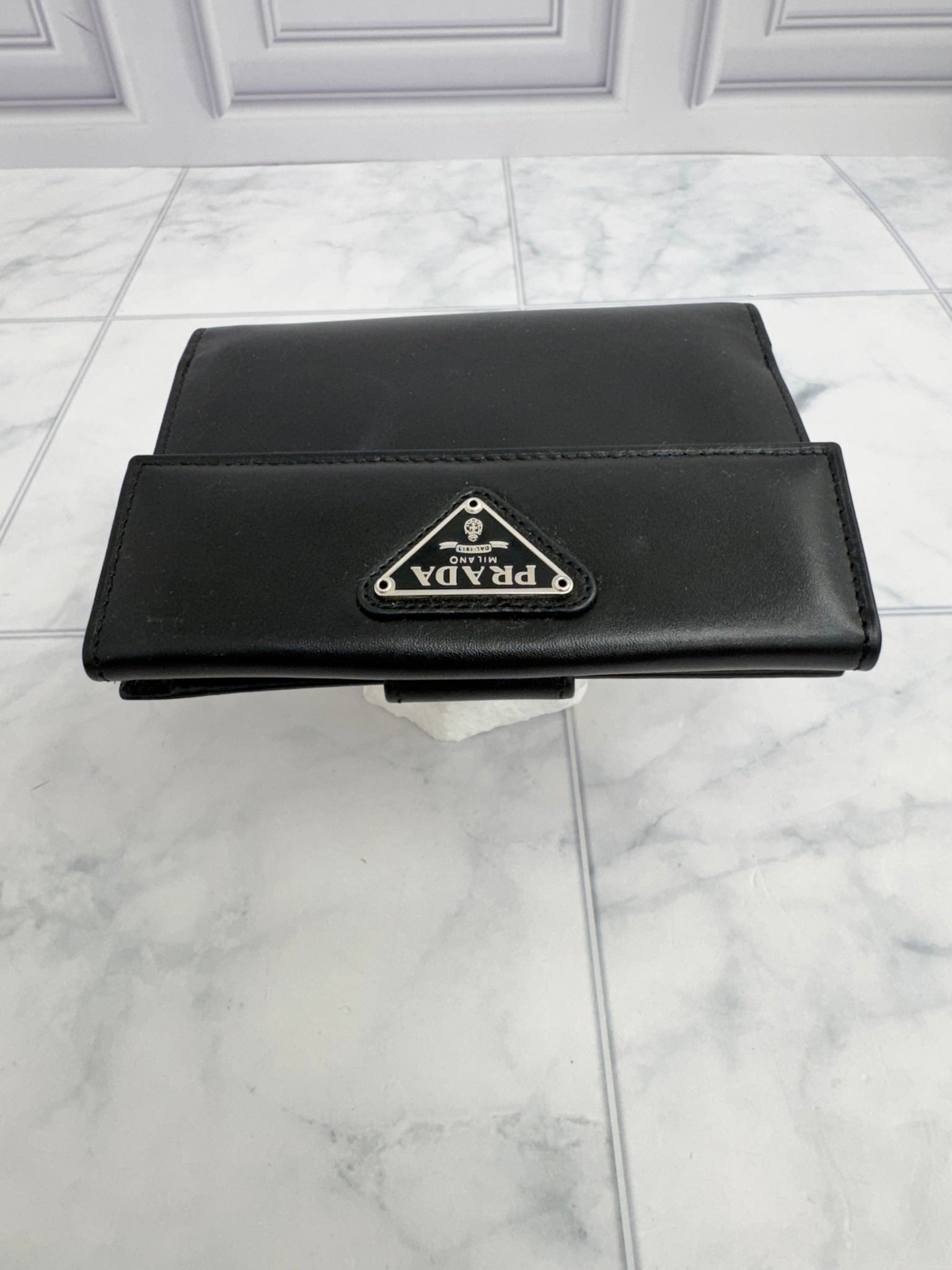 Prada Black Leather Compact Wallet