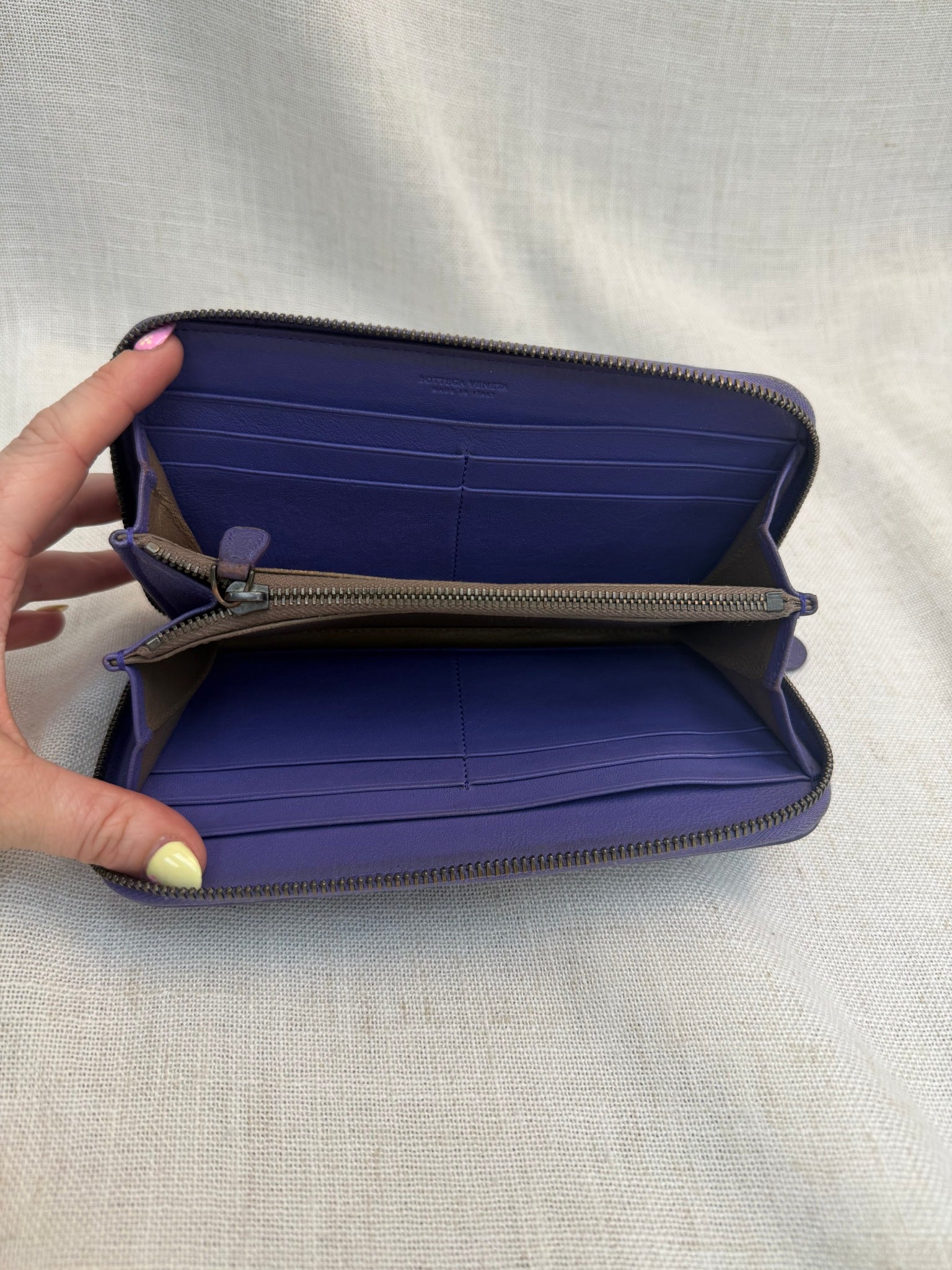 Bottega Veneta Purple Leather Studded Intrecciato Zippy Wallet