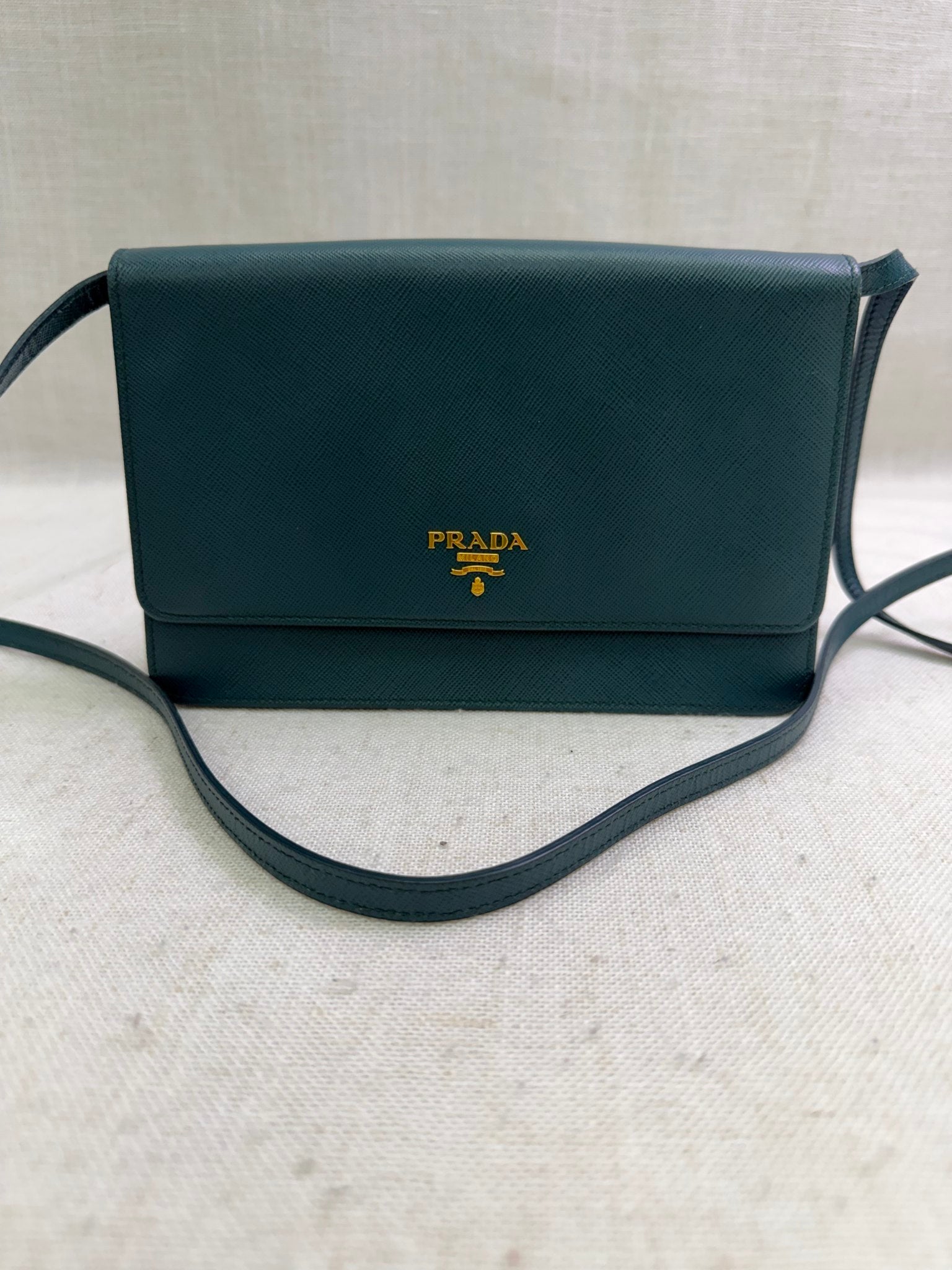 Prada Blue Saffiano Leather Wallet on a Chain