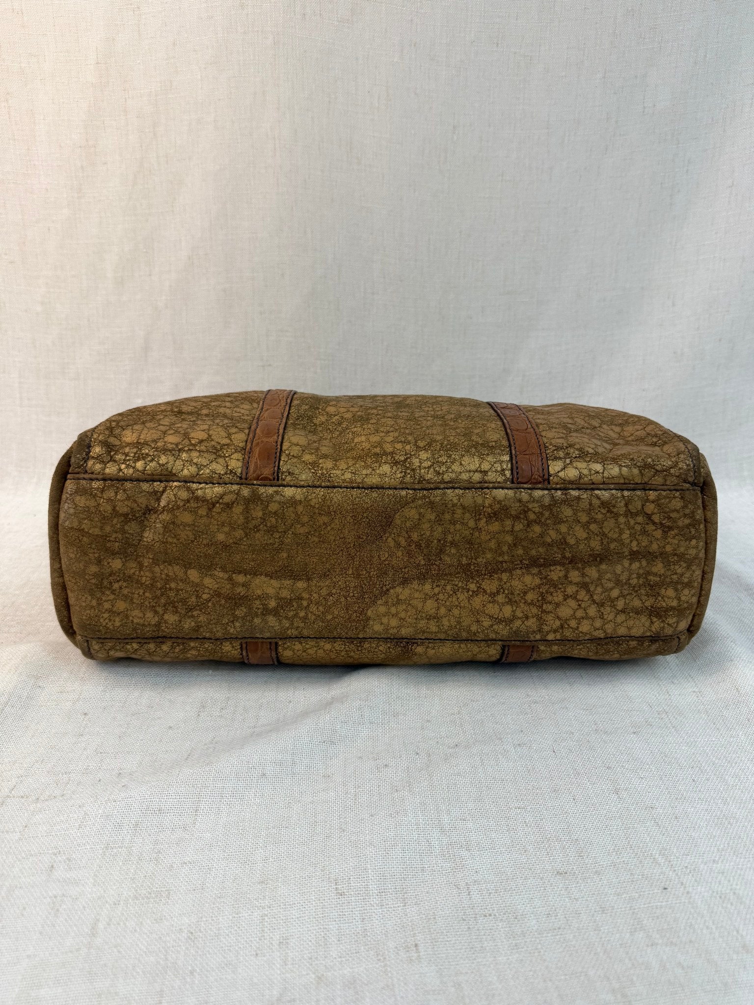 Prada Gold Distressed Sheepskin And Mink Trim Bag