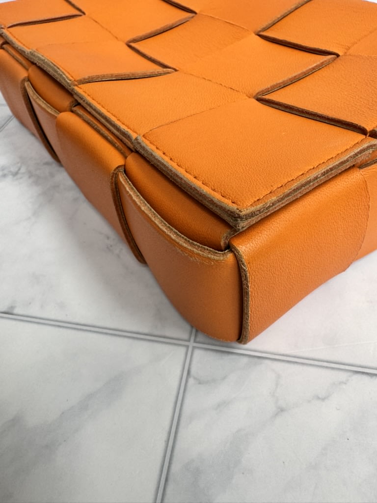 Bottega Veneta Orange Maxi Intrecciato Leather Cassette Crossbody Bag