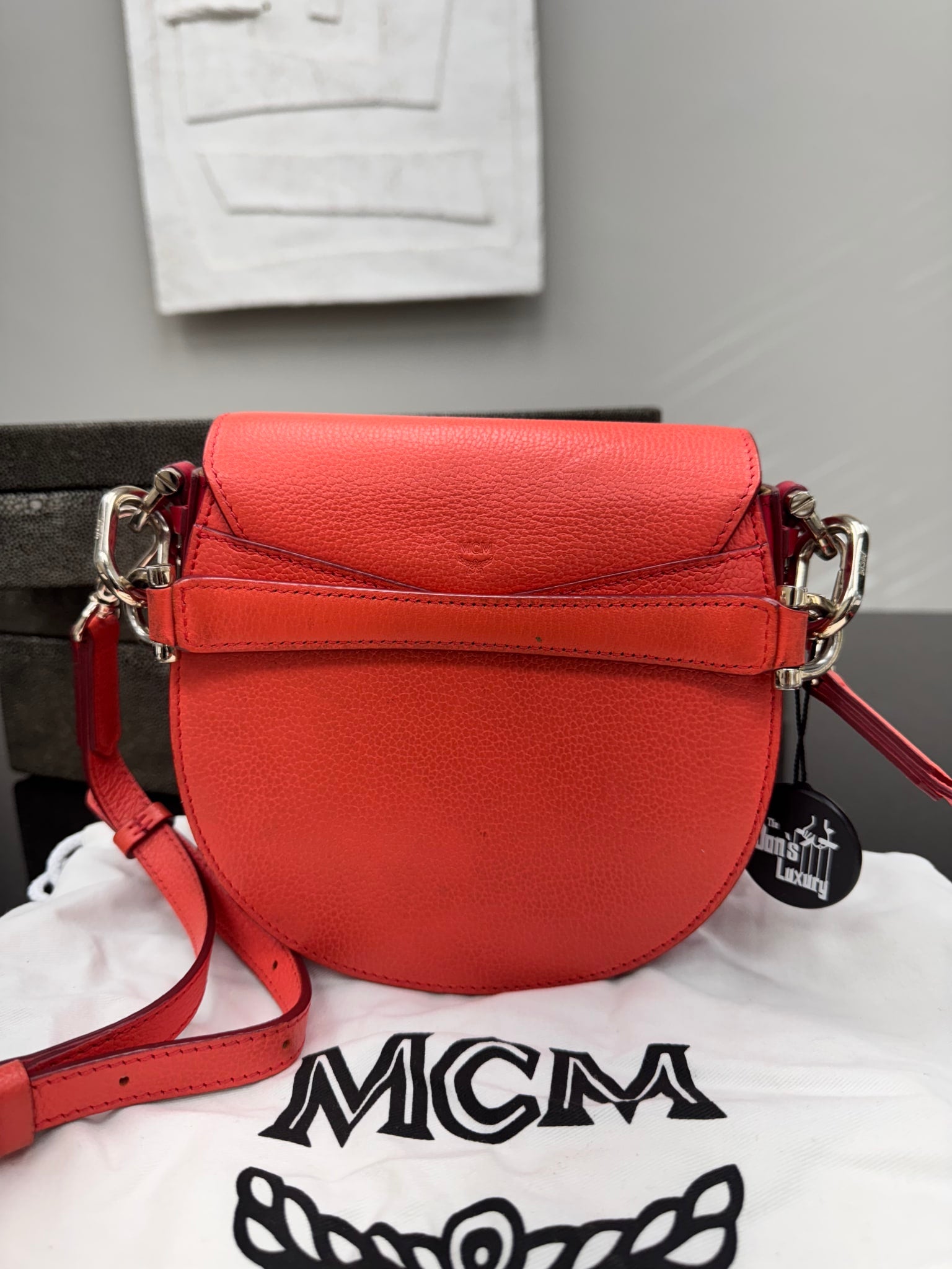 MCM Coral And Red Leather Crossbody Bag